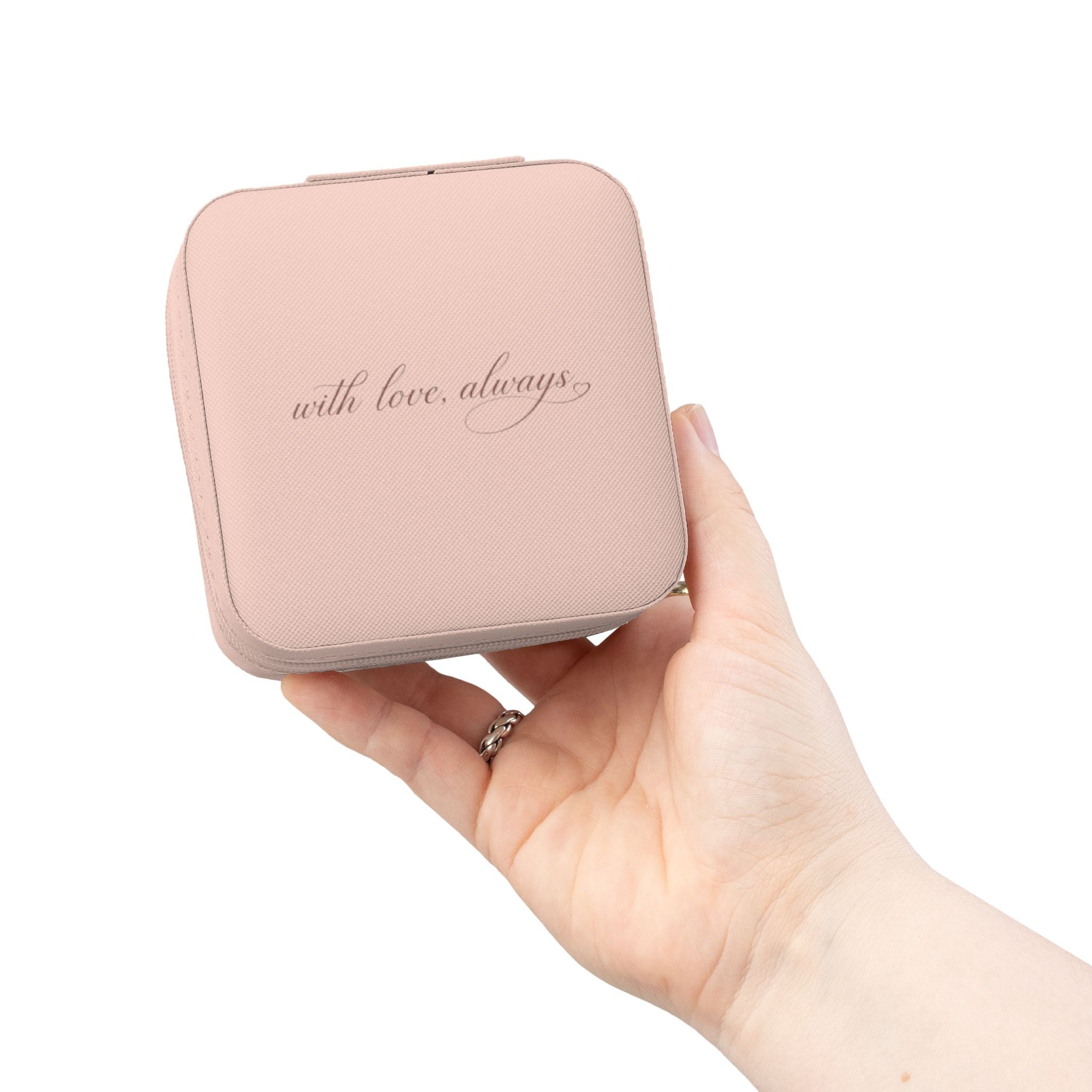 Jewelry Travel Case — Compact Pink Travel Jewelry Organizer with 'With Love, Always' Script