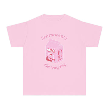 Cute Pink Strawberry Milk Carton Graphic (“Fresh Strawberry, Milk Everyday”)