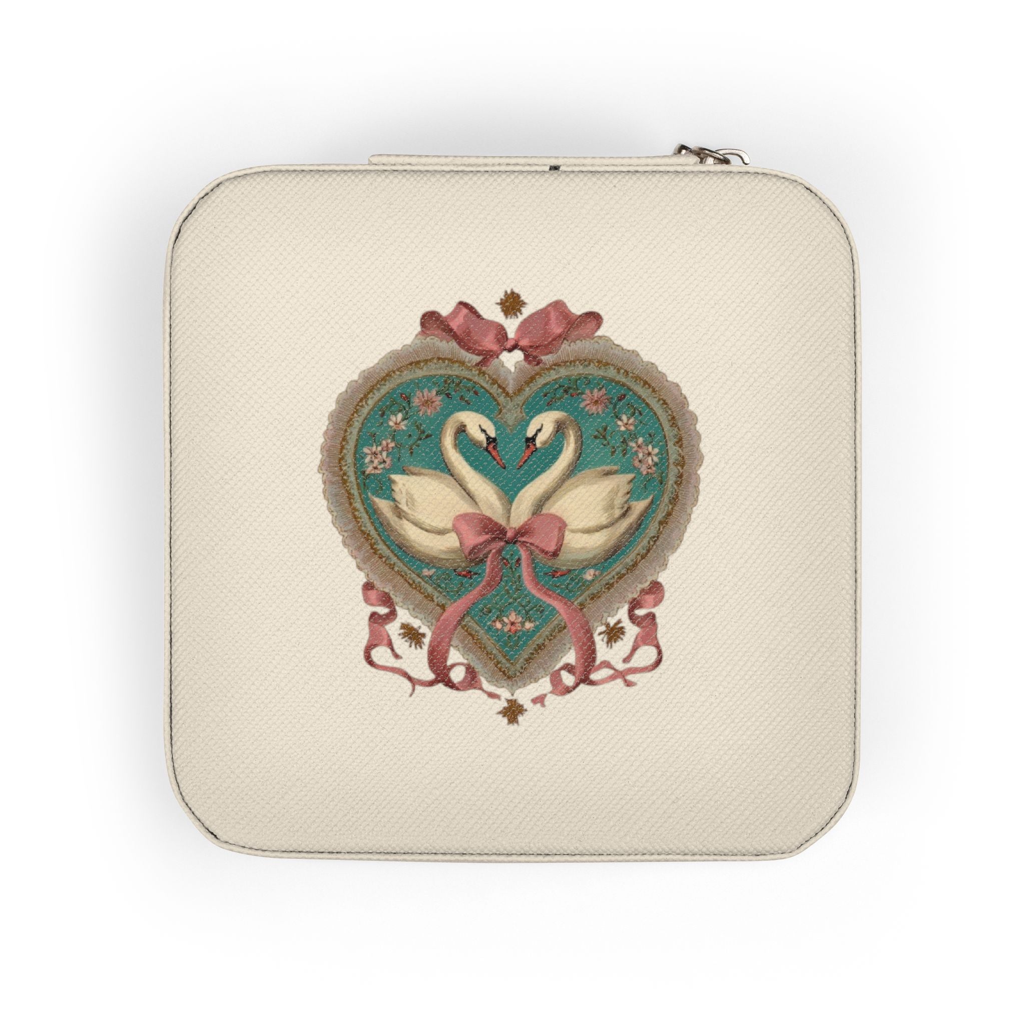 Compact Heart Swan Travel Jewelry Case — Portable Organizer for Rings, Earrings & Necklaces