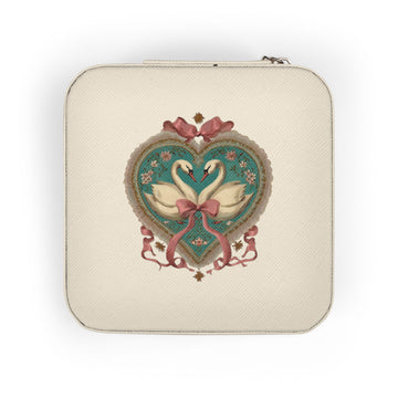 Compact Heart Swan Travel Jewelry Case — Portable Organizer for Rings, Earrings & Necklaces