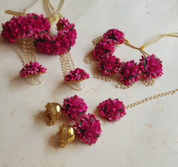 Regal Crimson Floral Jewelry Suite