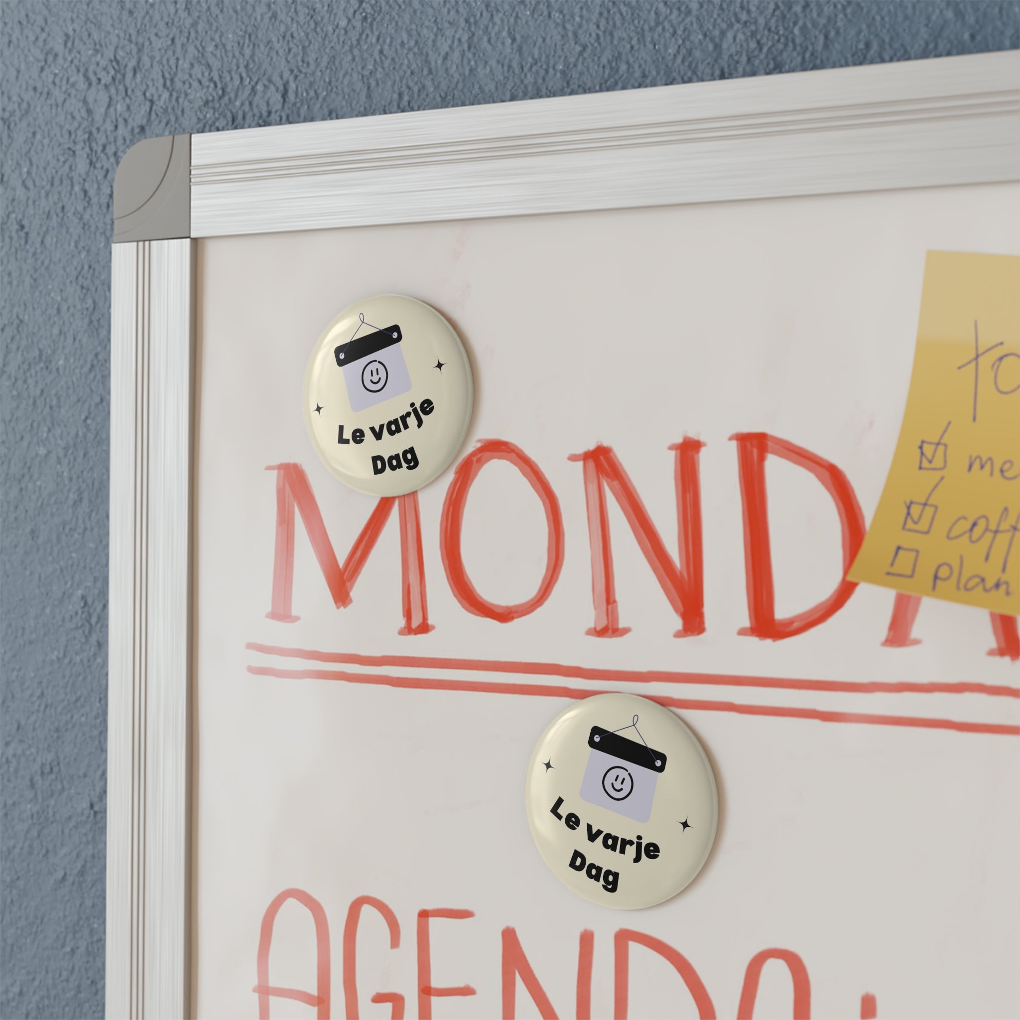 Round Button Magnet — "Le varje Dag" Happy Sign Refrigerator Magnet