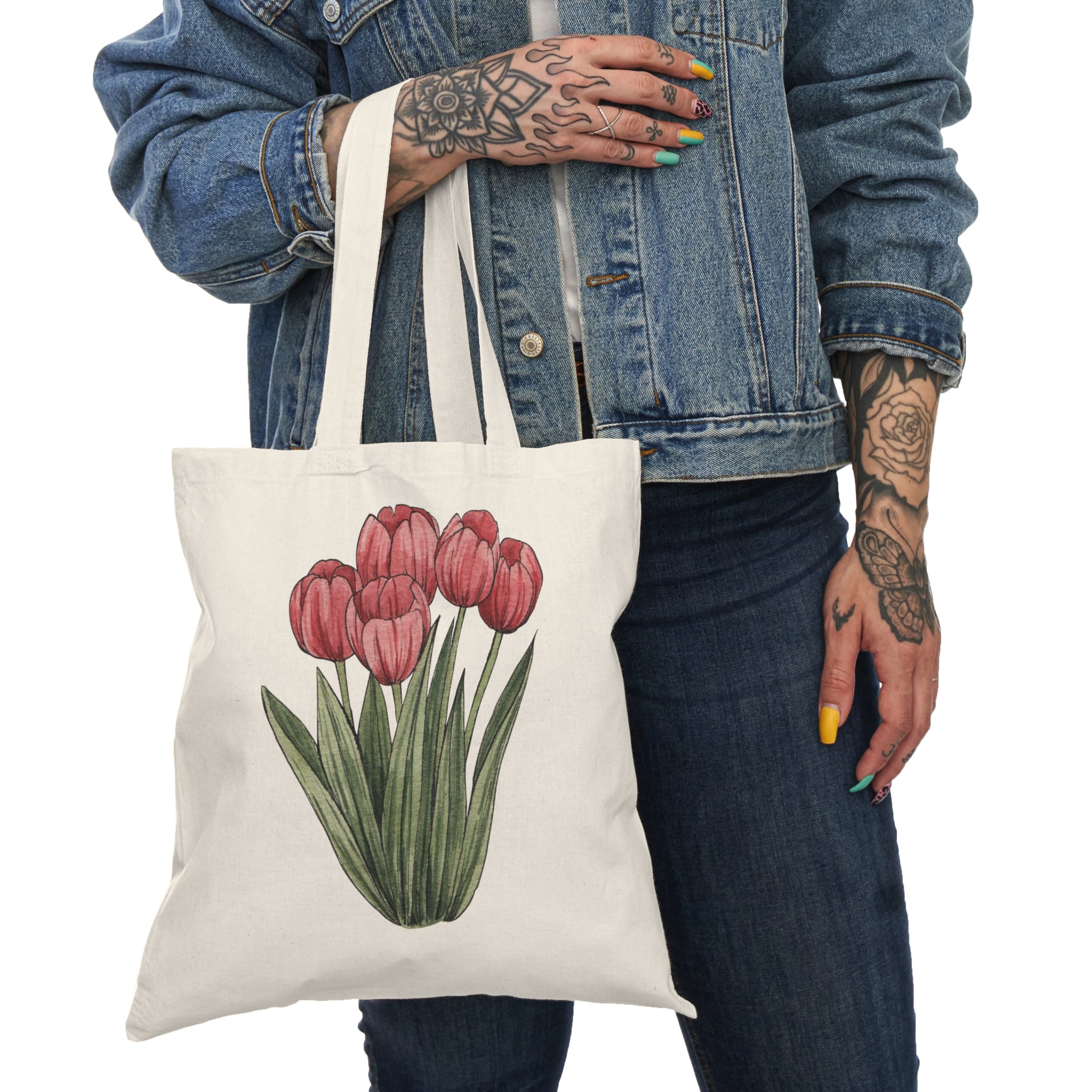 Tulip Bouquet Natural Tote Bag — Floral Eco-Friendly Market Bag
