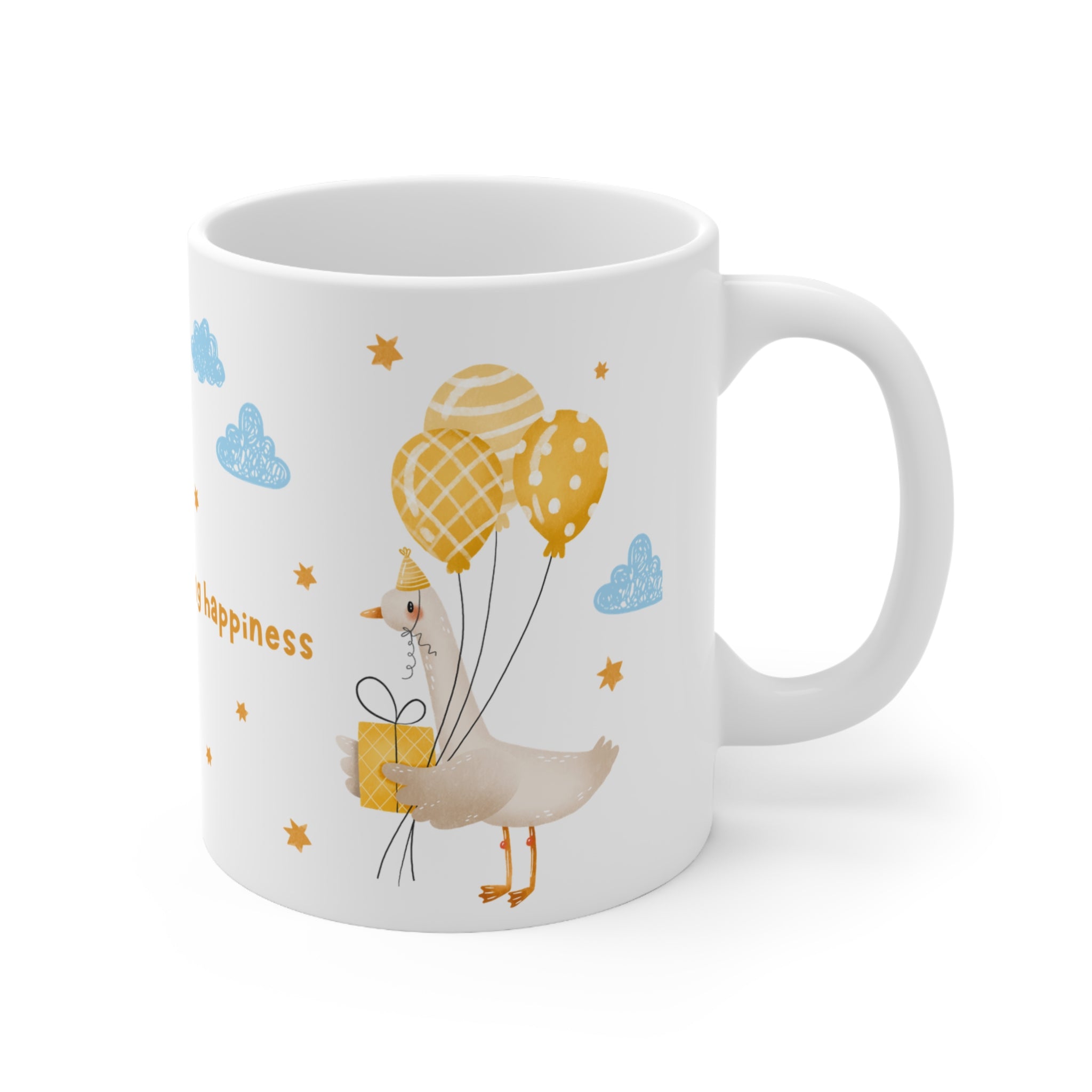 Ceramic Mug — "Little Things Bring Happiness" Cute Cloud & Balloon Design