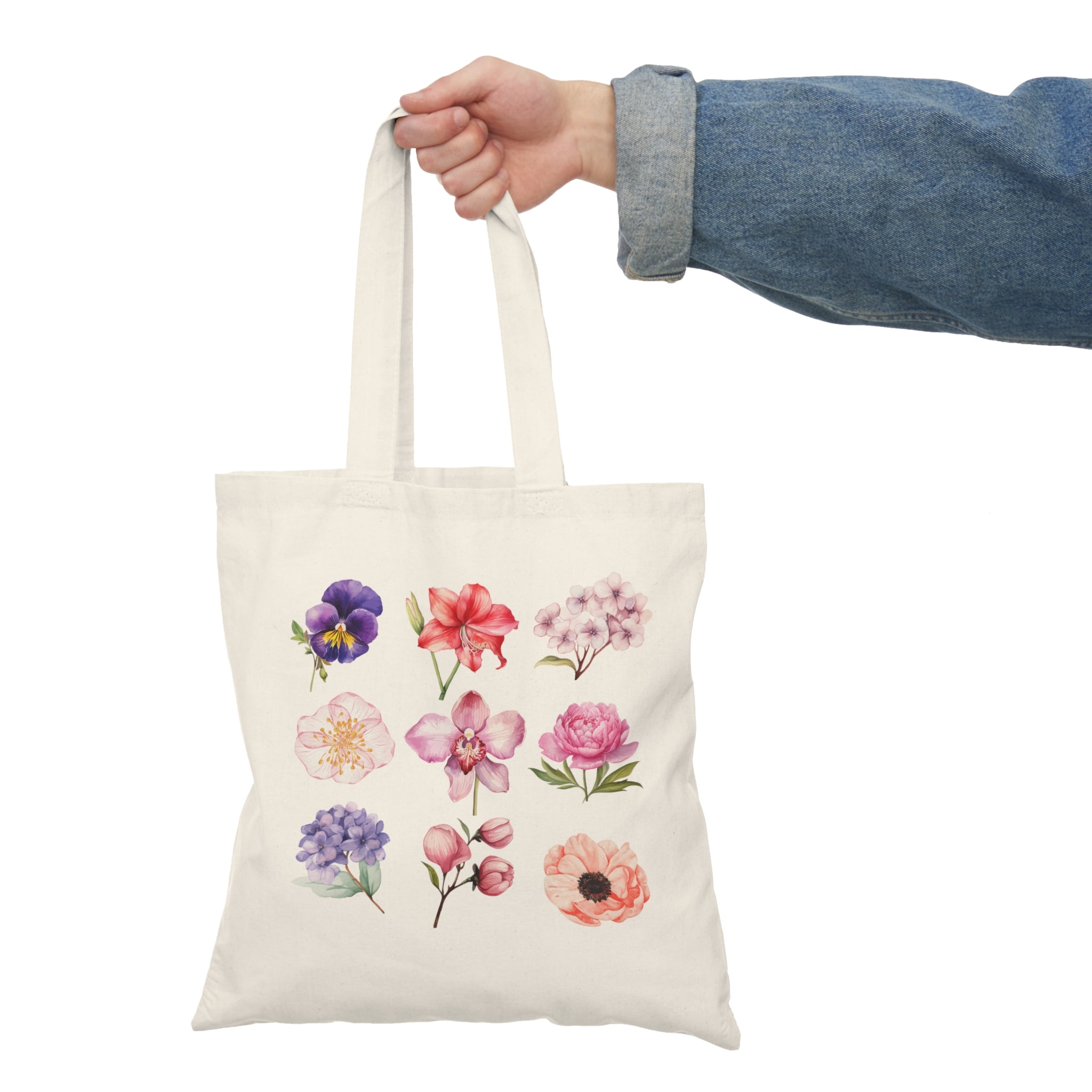 Floral Watercolor Tote Bag – Hand-Painted Botanical Flowers Canvas Grocery Bag