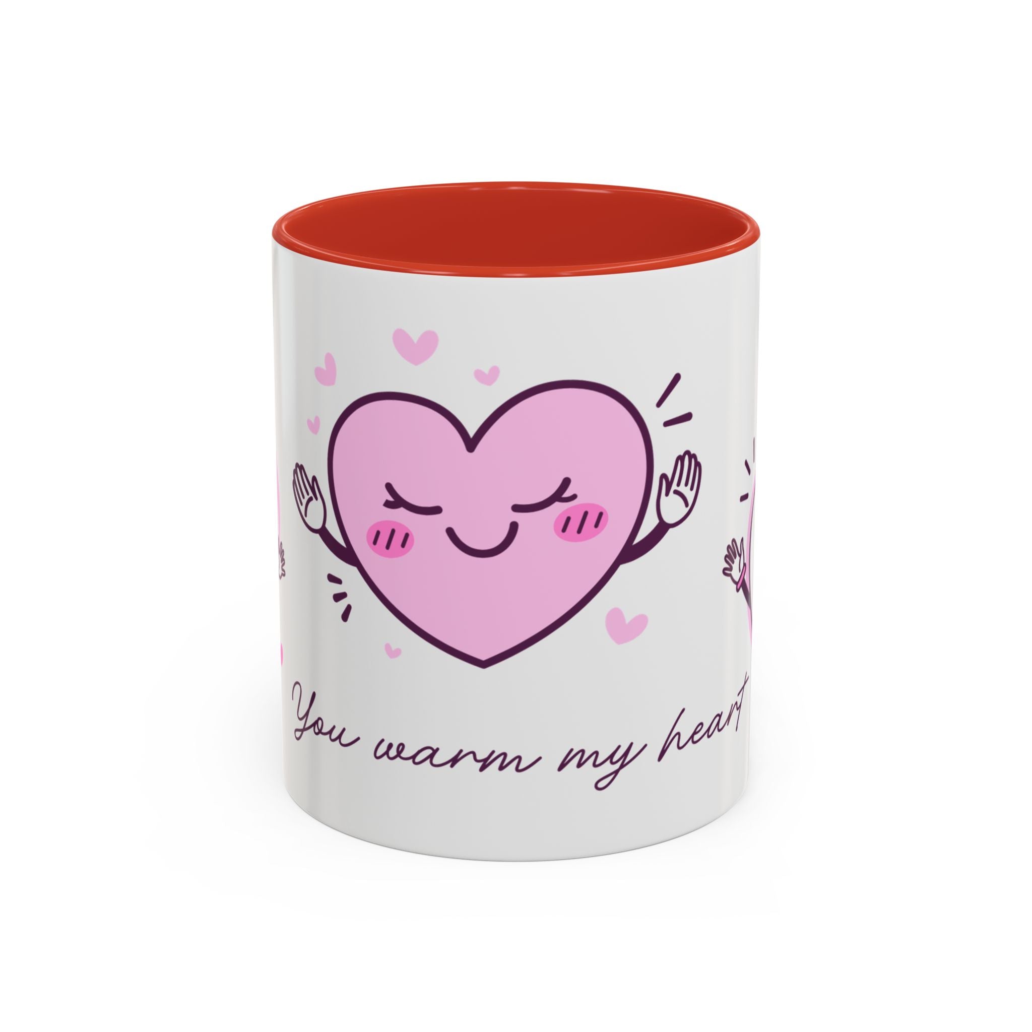 You Warm My Heart Accent Coffee Mug — Cute Pink Heart Valentine Gift (11/15oz)