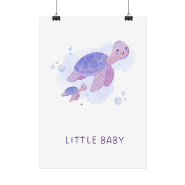 Nursery Poster — Cute Purple Sea Turtle "Little Baby" Wall Art