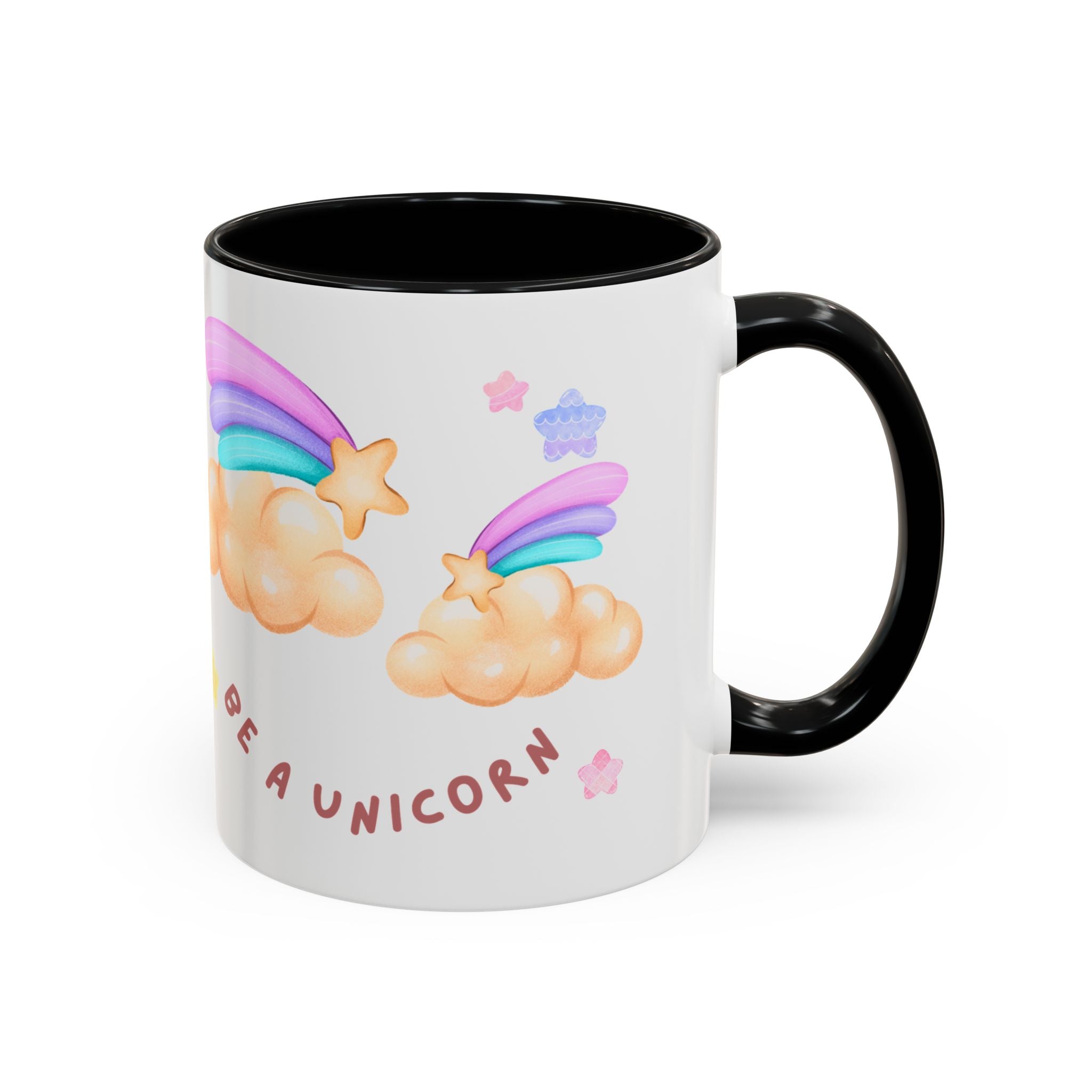 Unicorn Coffee Mug — "Be a Unicorn" Cute Rainbow Cloud Accent Mug