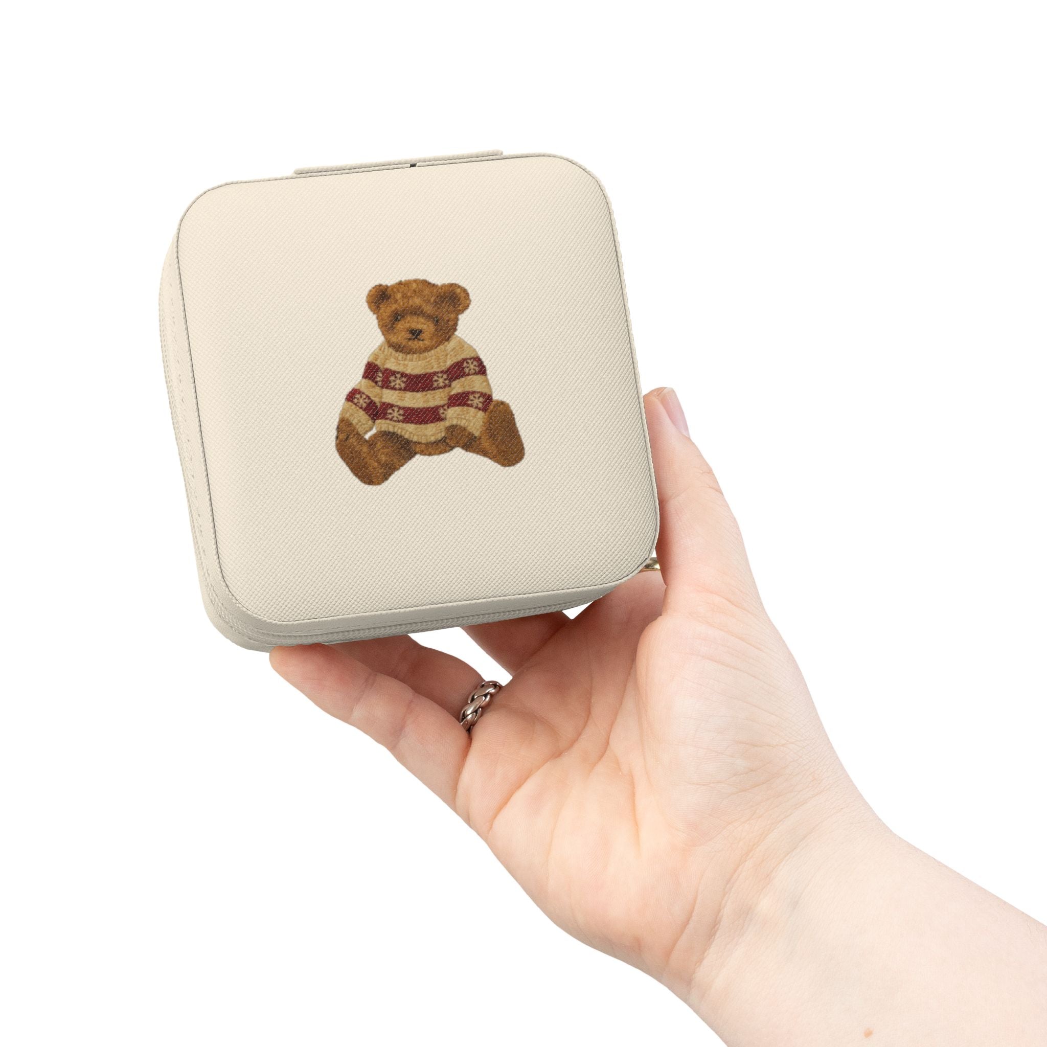 Teddy Bear Jewelry Travel Case — Compact Portable Ring & Earring Organizer