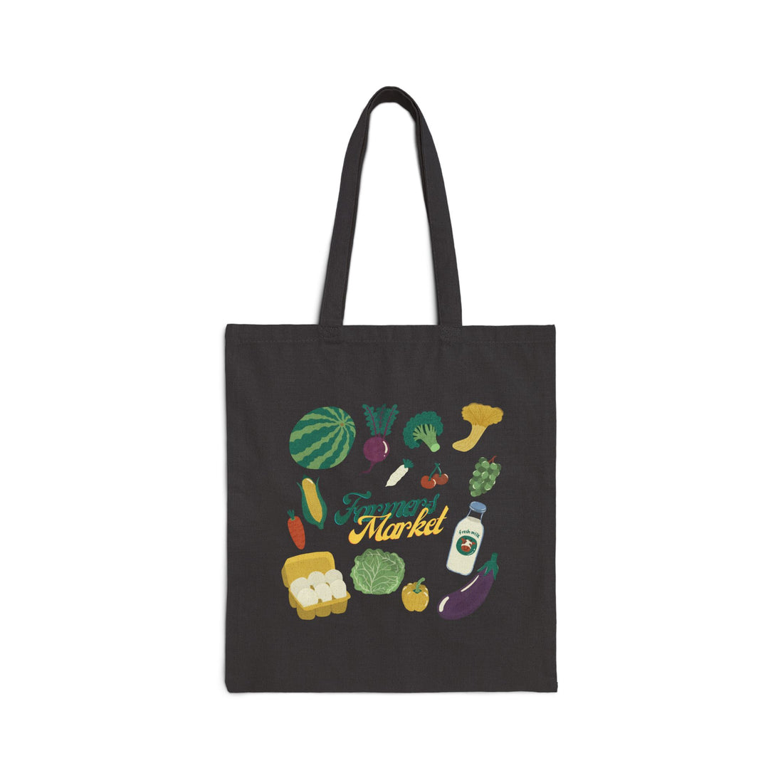 Farmers Market Tote Bag — Reusable Canvas Grocery Shopper with Fresh Veggies Design