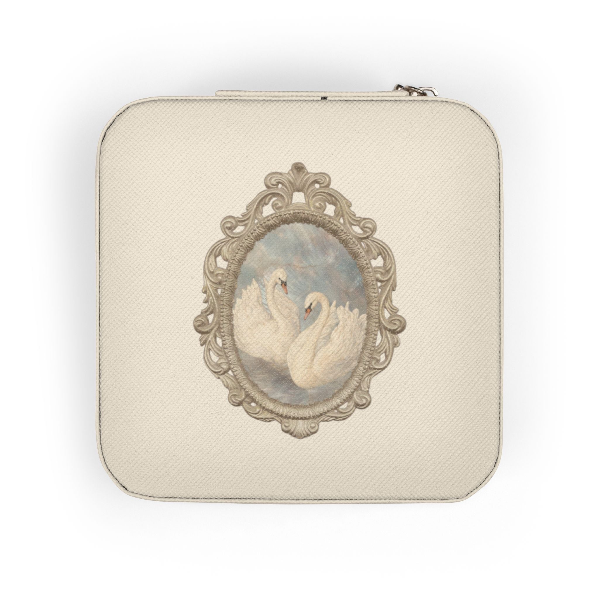 Compact Vintage Cameo Jewelry Travel Case — Portable Ring & Earring Organizer