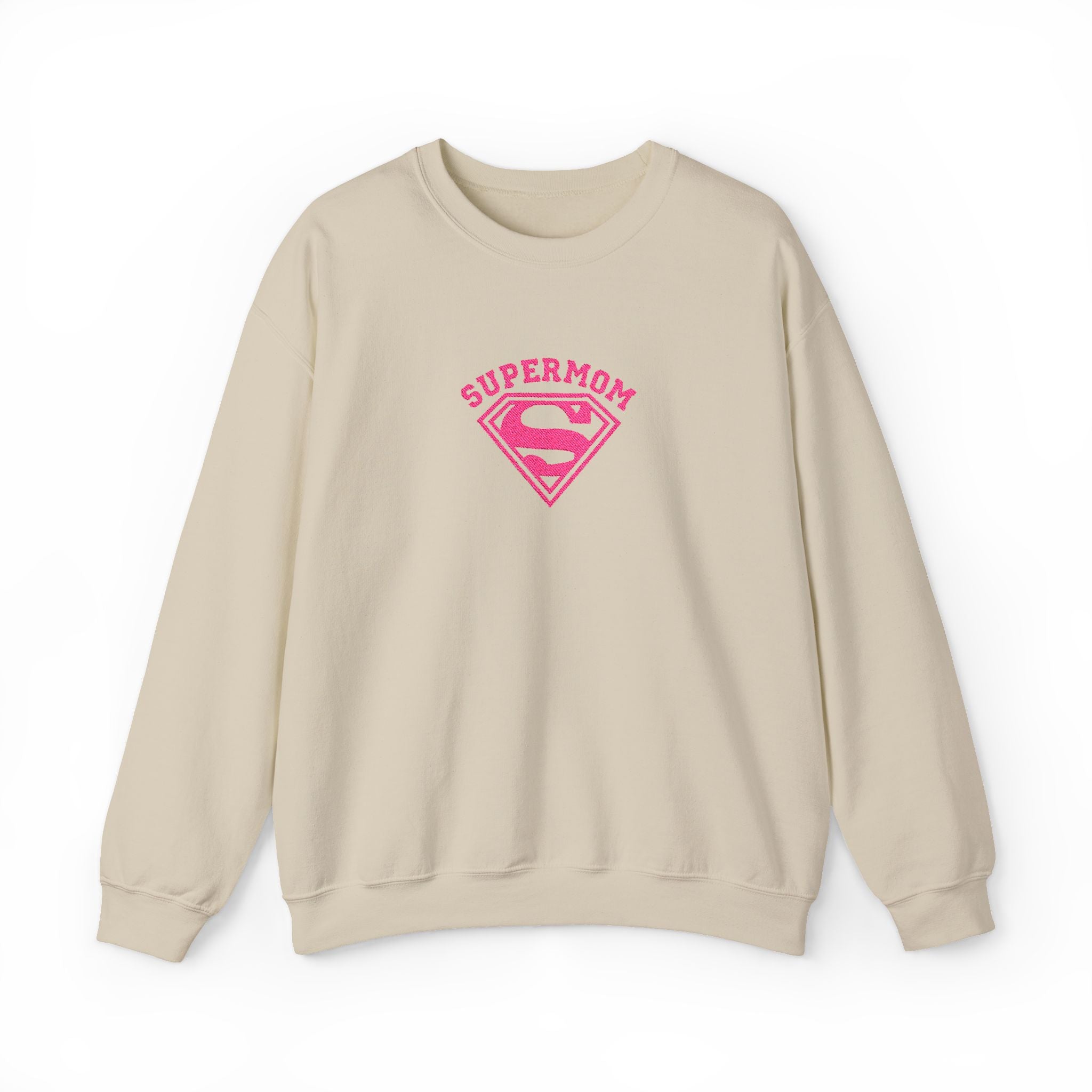 Supermom Crewneck Sweatshirt — Pink Superhero Mom Pullover for Mother's Day