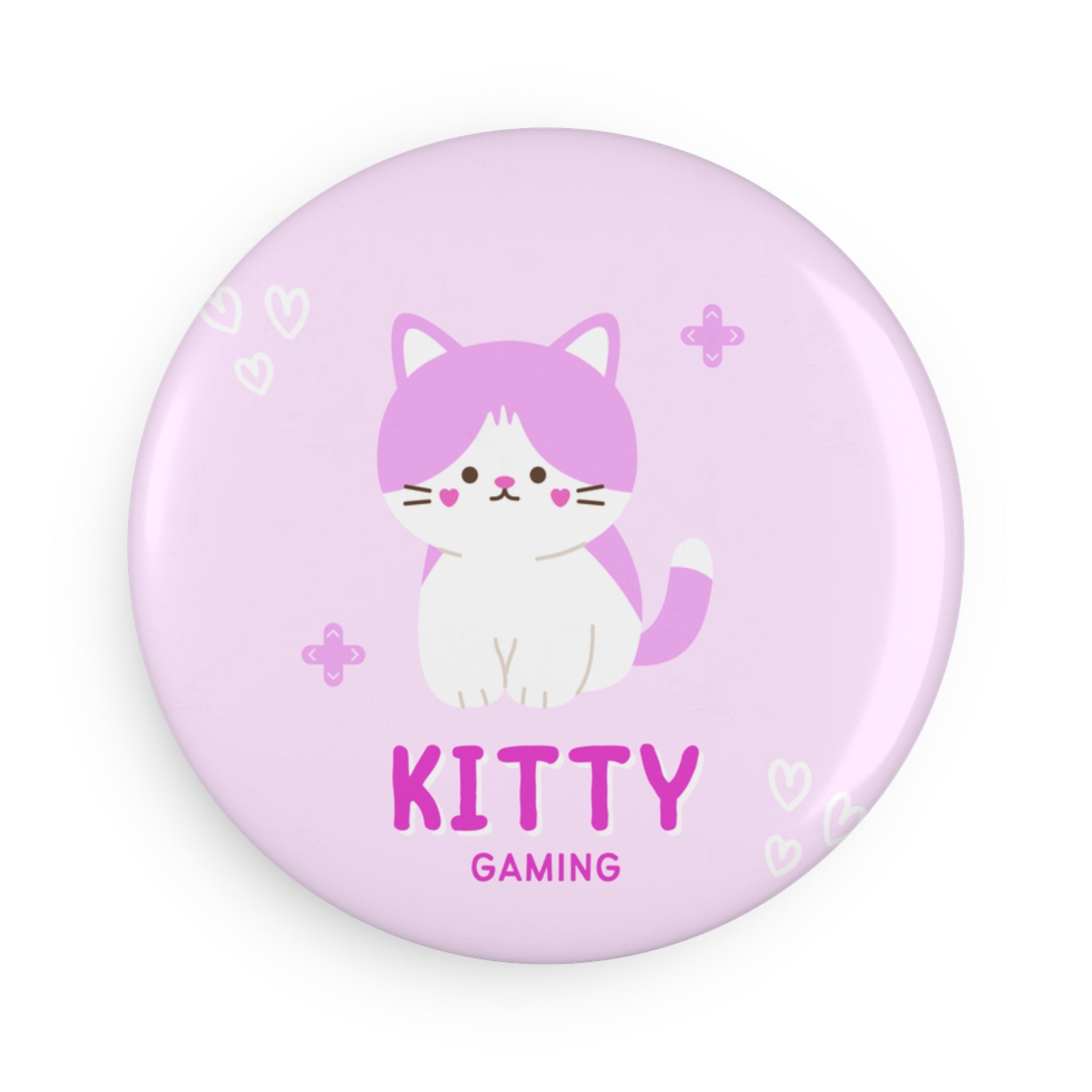 Kitty Gaming Round Button Magnet — Cute Pink Cat Gamer Fridge Magnet