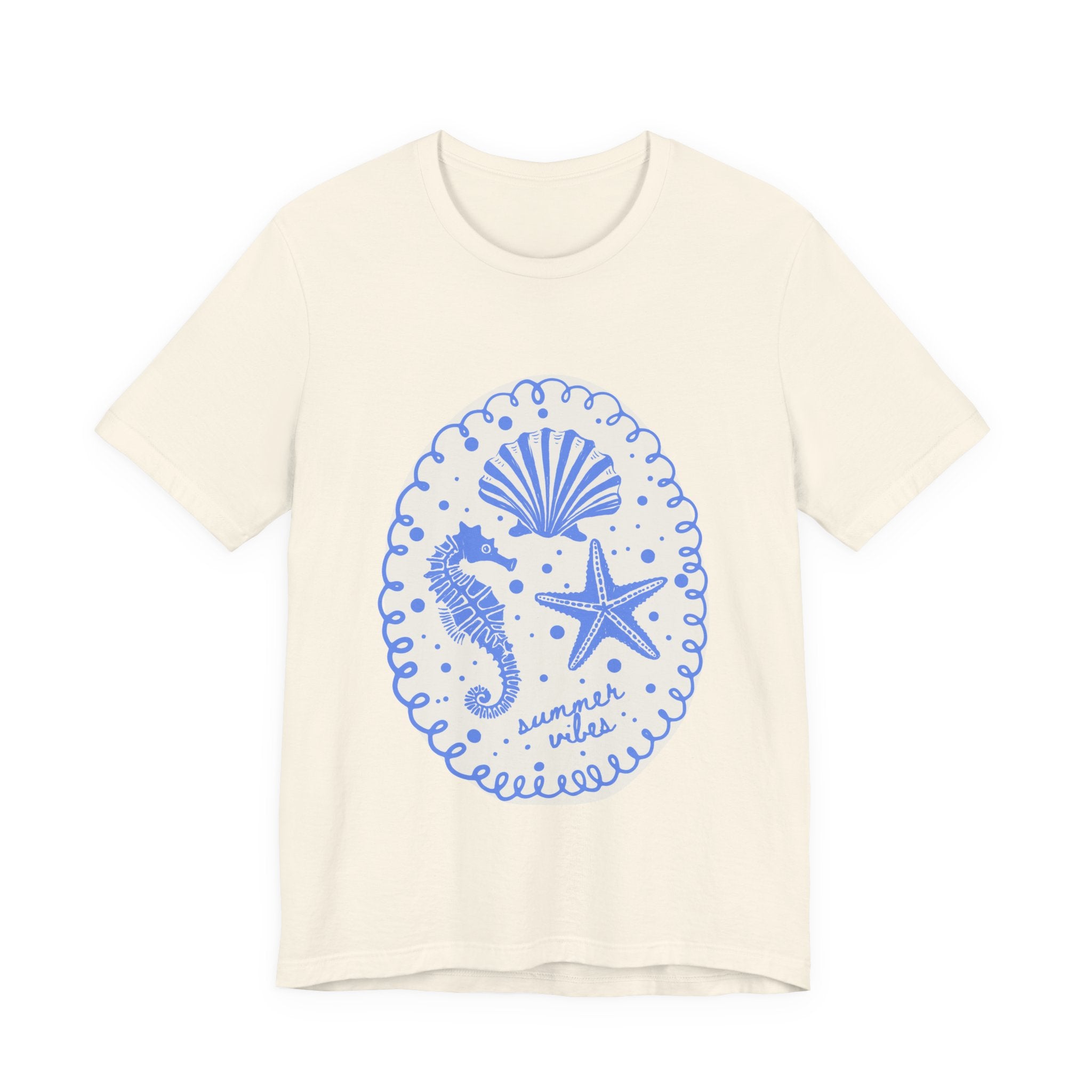 Seaside Shells Tee — "Summer Vibes" Seahorse & Starfish Graphic Shirt