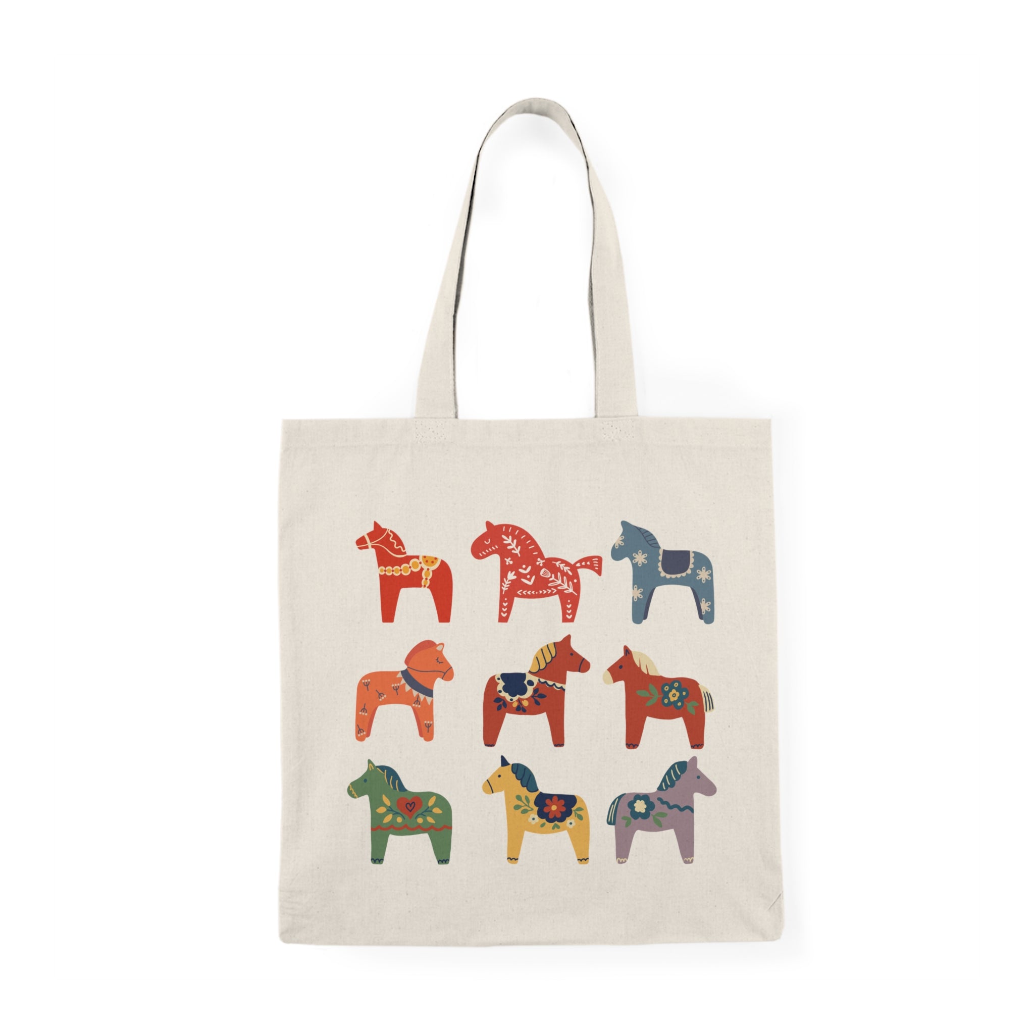 Dala Horse Canvas Tote Bag — Scandinavian Folk Art Grocery & Market Bag