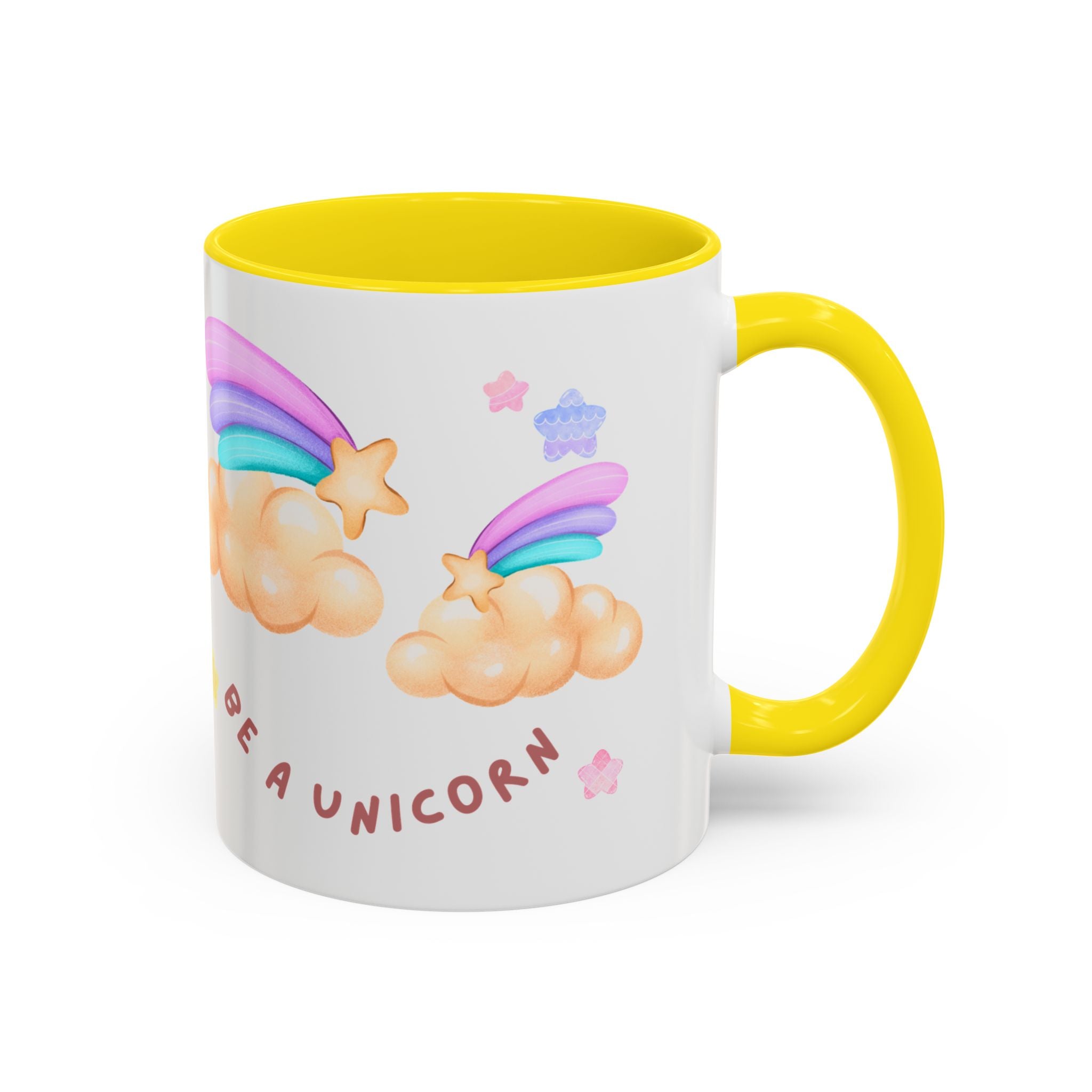 Unicorn Coffee Mug — "Be a Unicorn" Cute Rainbow Cloud Accent Mug