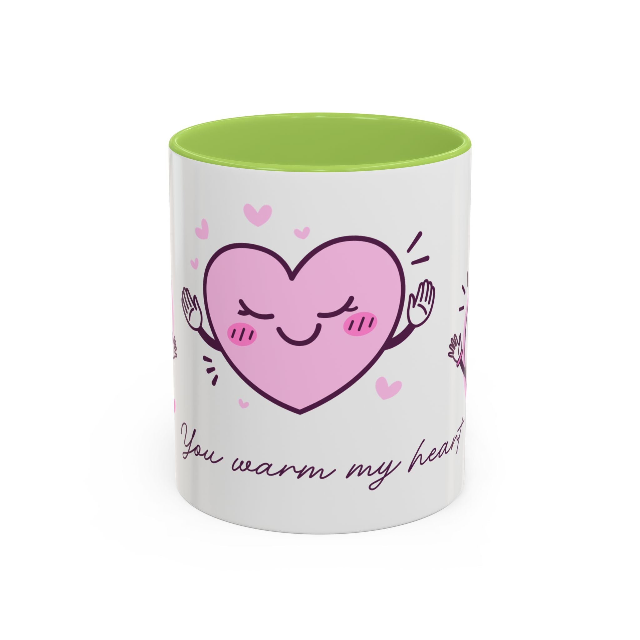 You Warm My Heart Accent Coffee Mug — Cute Pink Heart Valentine Gift (11/15oz)
