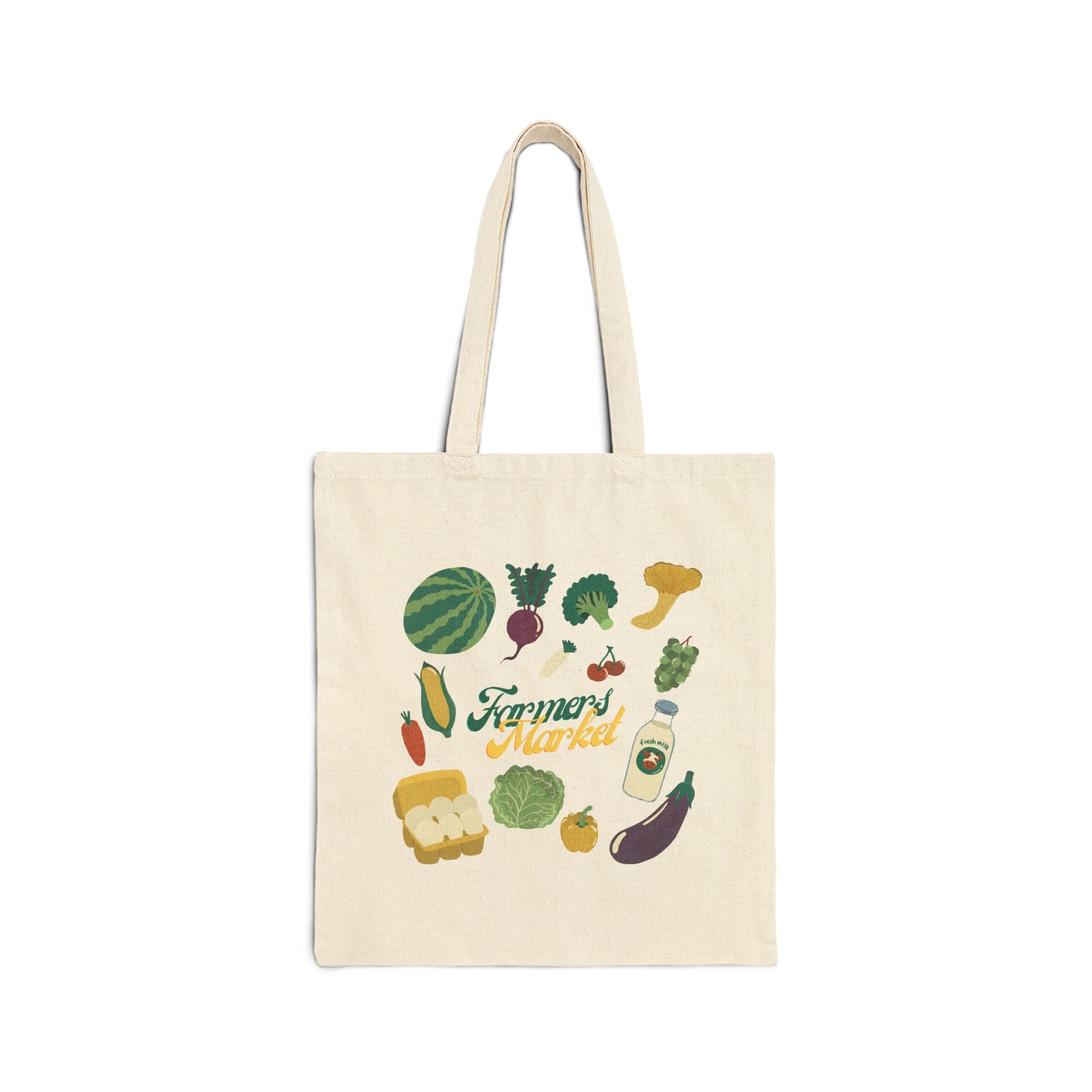Farmers Market Tote Bag — Reusable Canvas Grocery Shopper with Fresh Veggies Design