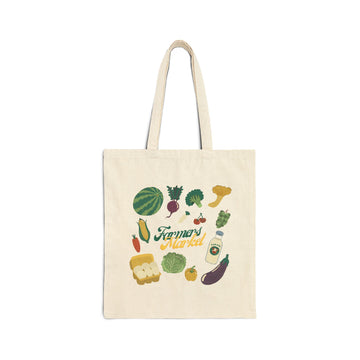 Farmers Market Tote Bag — Reusable Canvas Grocery Shopper with Fresh Veggies Design