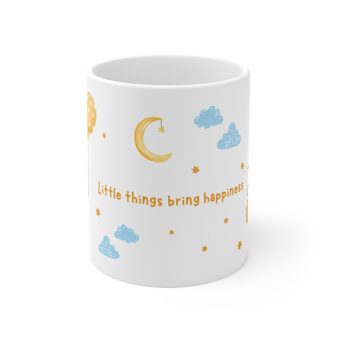Ceramic Mug — "Little Things Bring Happiness" Cute Cloud & Balloon Design