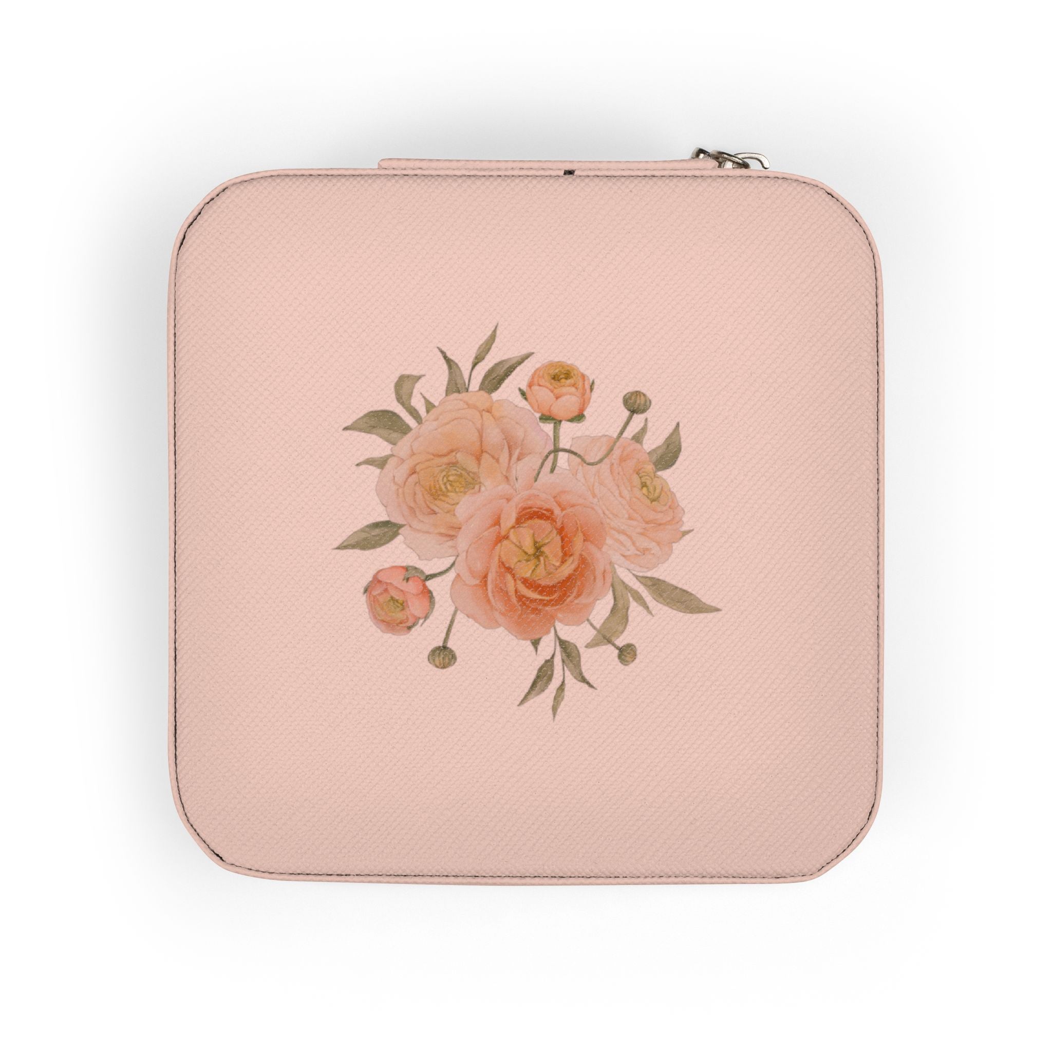 Floral Travel Jewelry Case — Compact Pink Organizer for Rings, Earrings & Necklaces