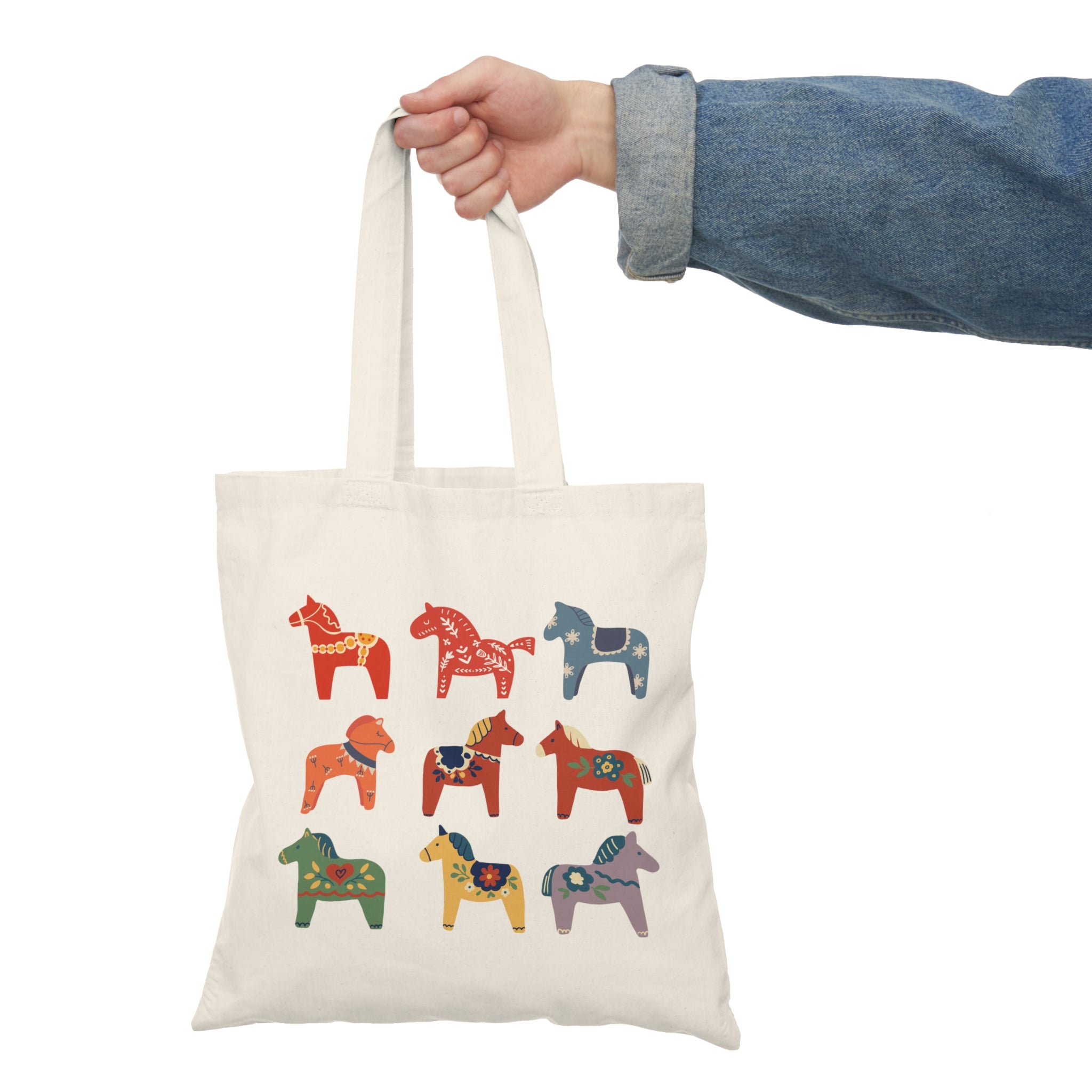 Dala Horse Canvas Tote Bag — Scandinavian Folk Art Grocery & Market Bag