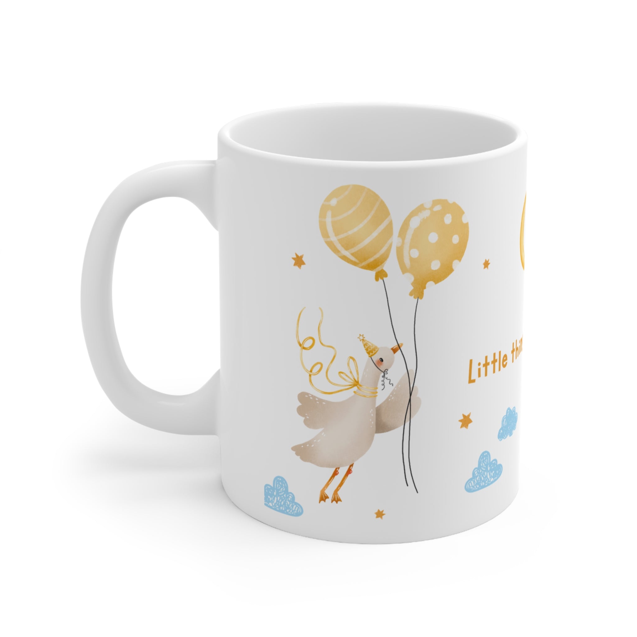 Ceramic Mug — "Little Things Bring Happiness" Cute Cloud & Balloon Design