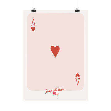 Ace of Hearts Poster — Minimalist Pink Playing Card Print ("Jag älskar Mig")