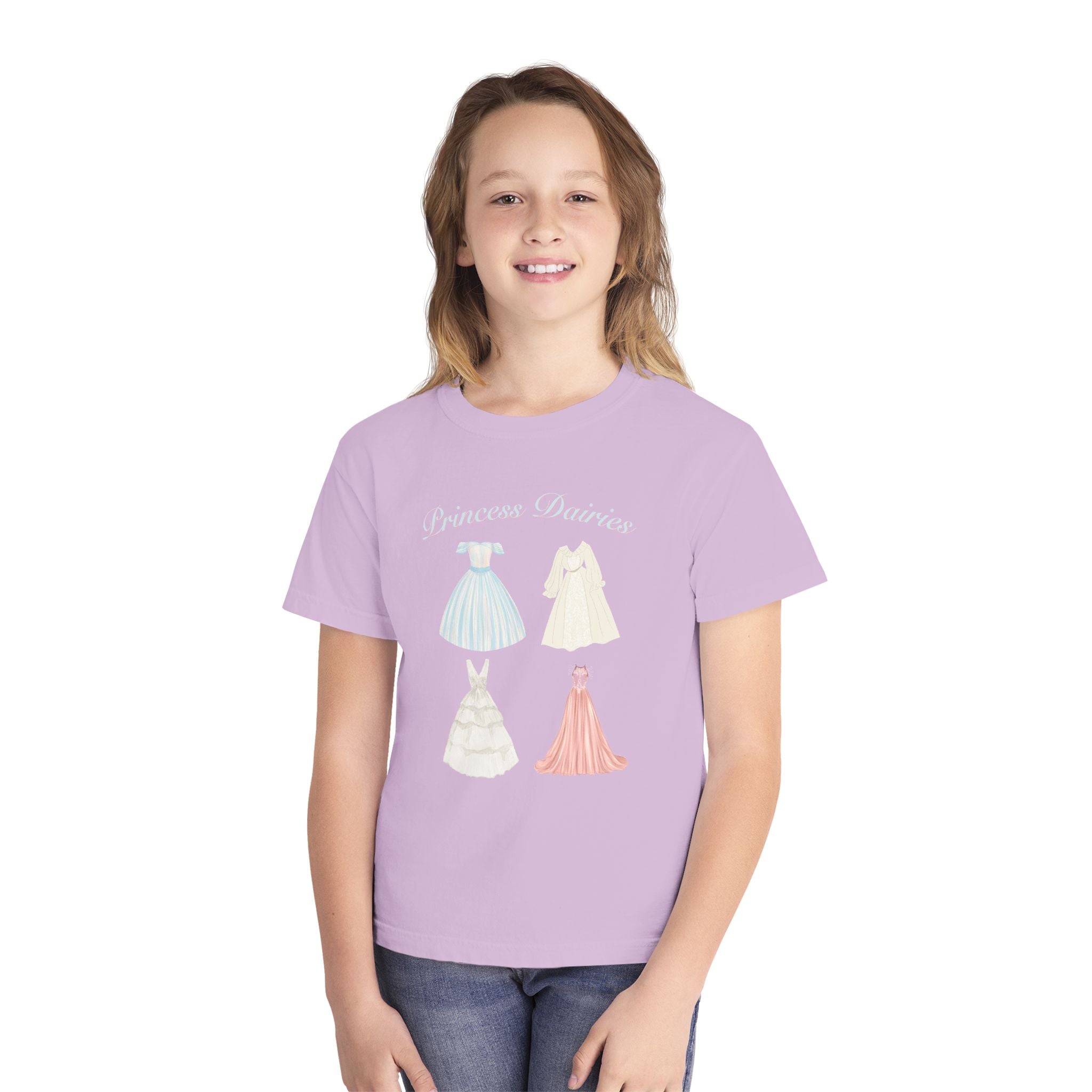 Princess Dresses Youth T‑Shirt – "Princess Diaries" Pastel Gown Graphic Tee
