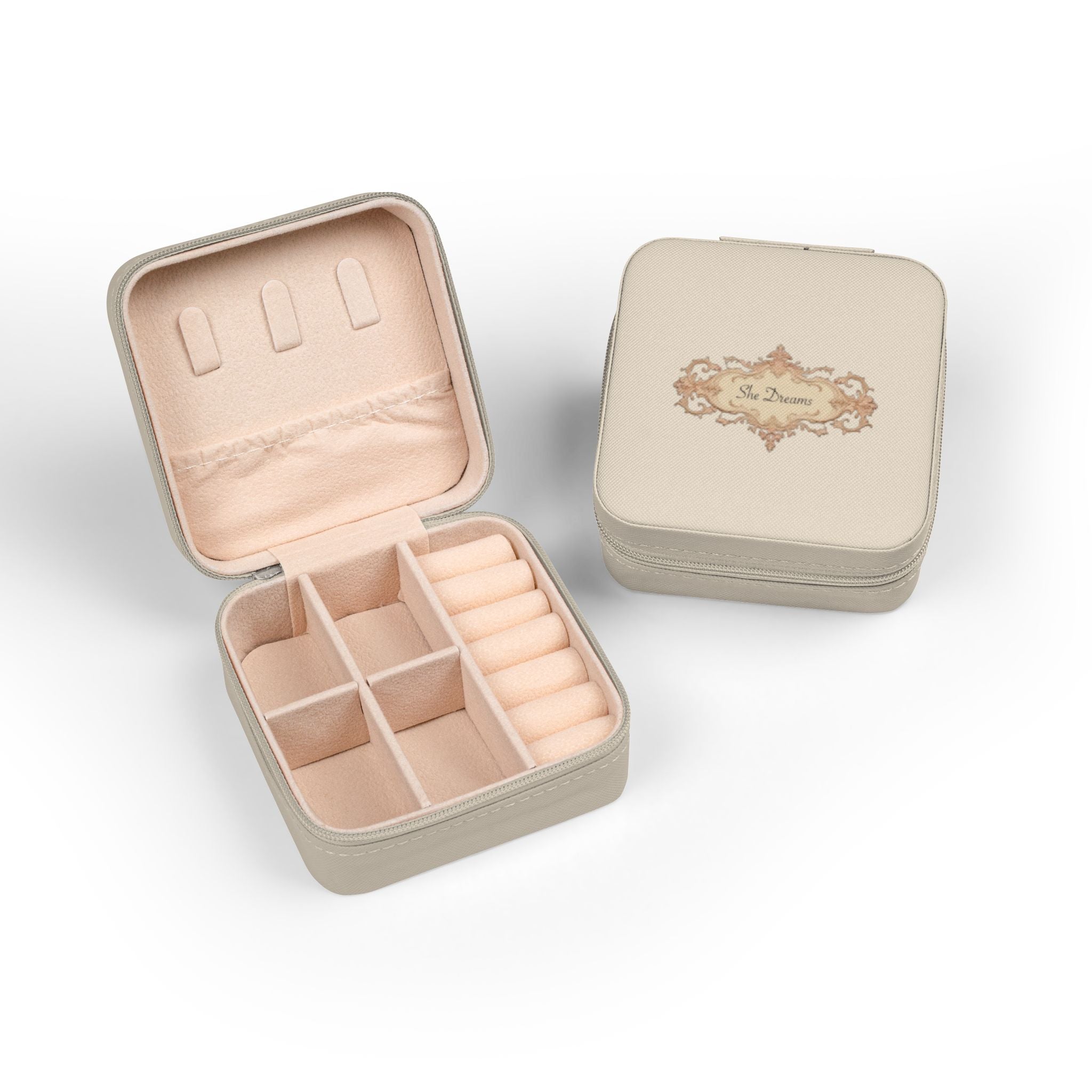 Compact Travel Jewelry Case – Pink Velvet Organizer with Ring & Earring Compartments