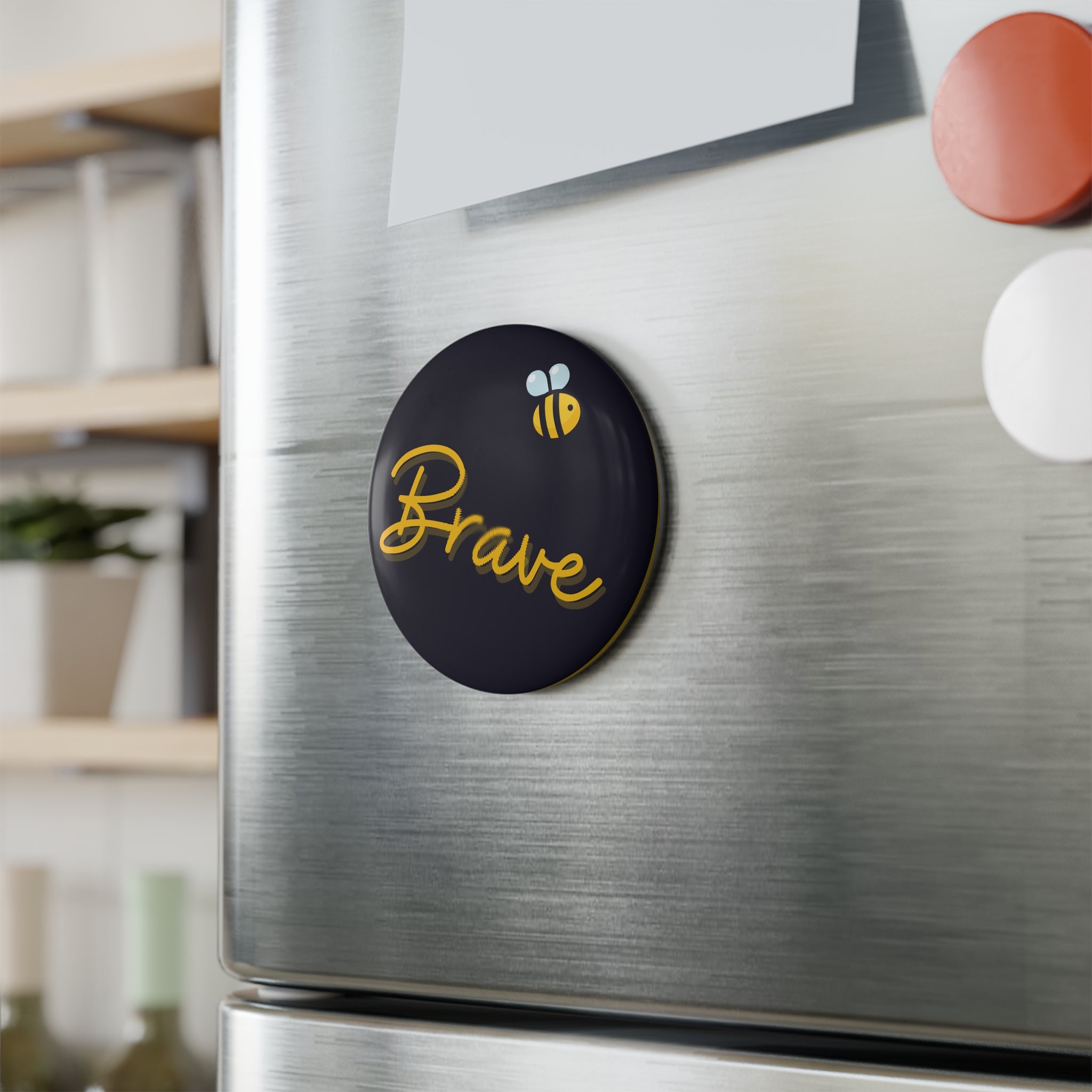 Brave Bee Round Button Magnet – Inspirational Fridge Magnet
