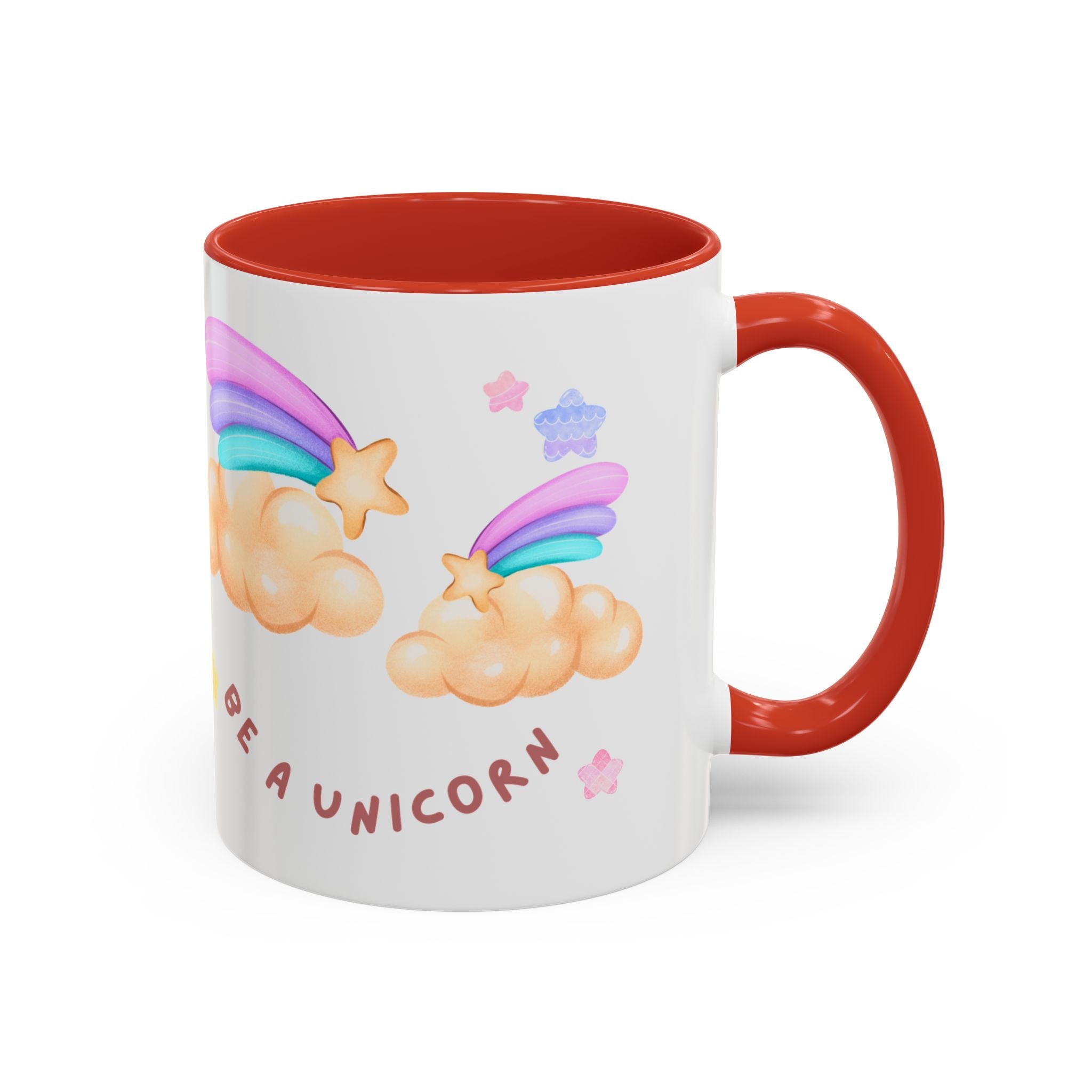 Unicorn Coffee Mug — "Be a Unicorn" Cute Rainbow Cloud Accent Mug