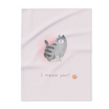 Cute Cat Fleece Blanket - "I meow you!" Pink Cozy Throw for Cat Lovers