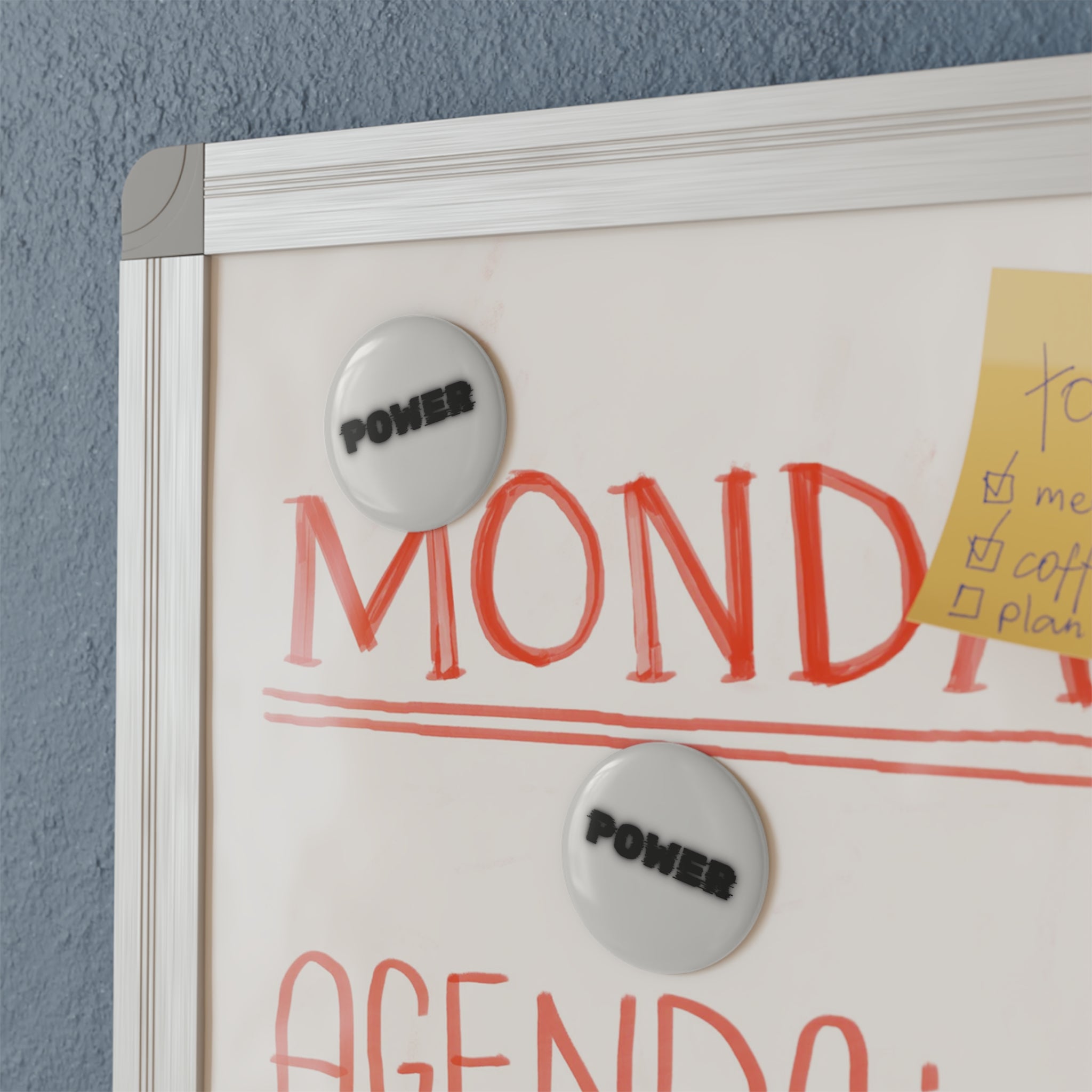 POWER Round Button Magnet — Bold Distressed Typography Fridge Magnet