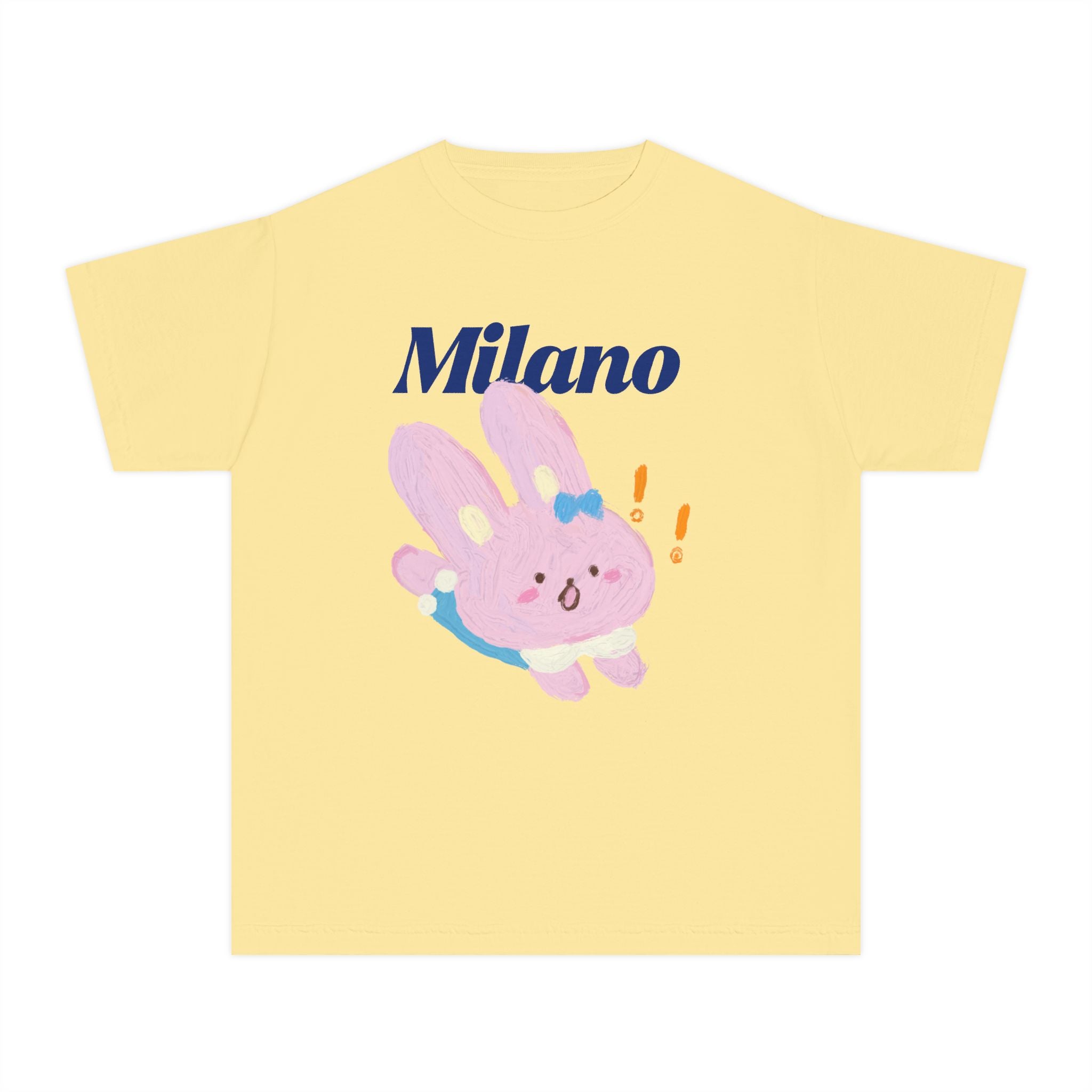 Milano Cute Bunny Youth Tee – Pastel Yellow Kids Graphic Shirt