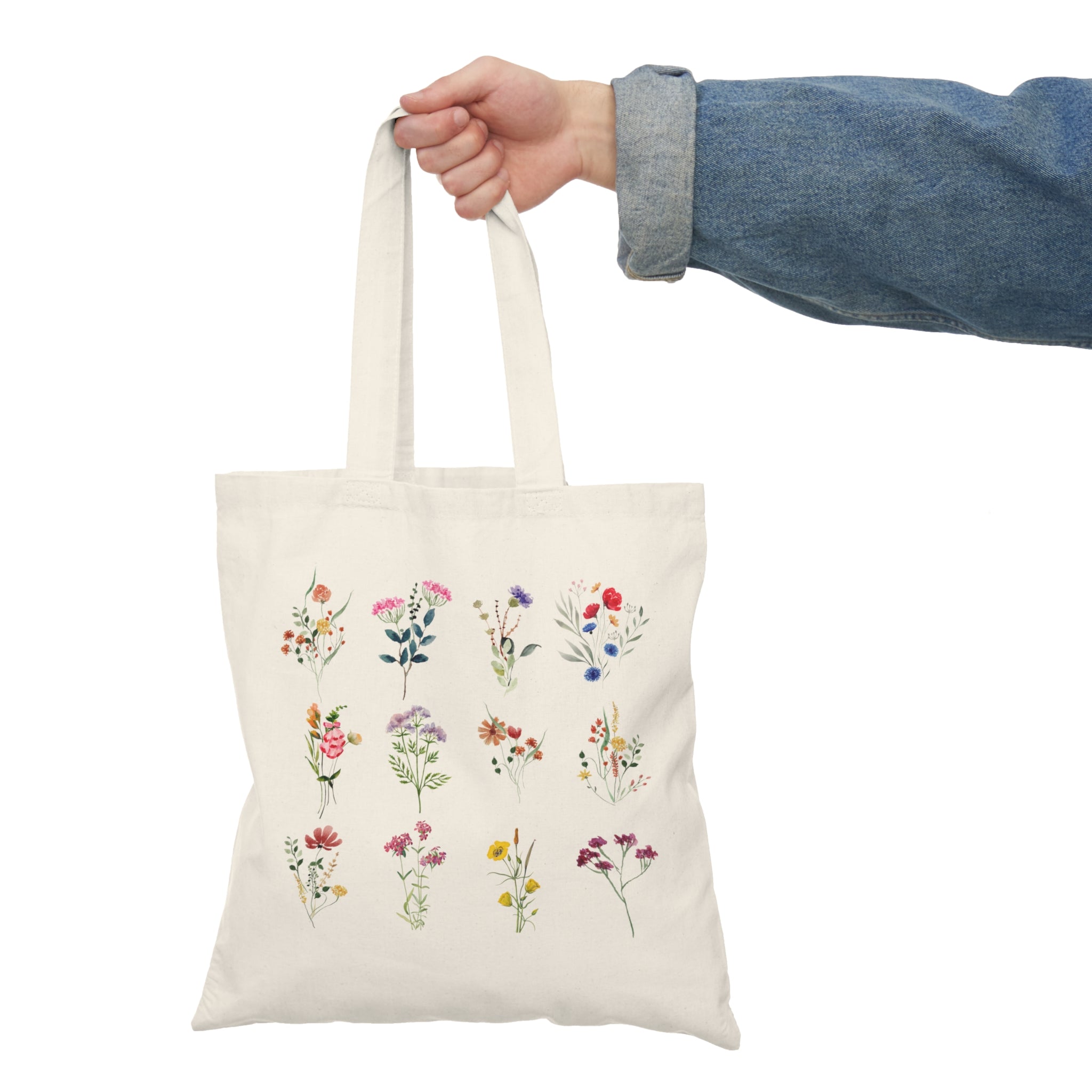Wildflower Illustration Tote Bag — Floral Botanical Cotton Market Bag