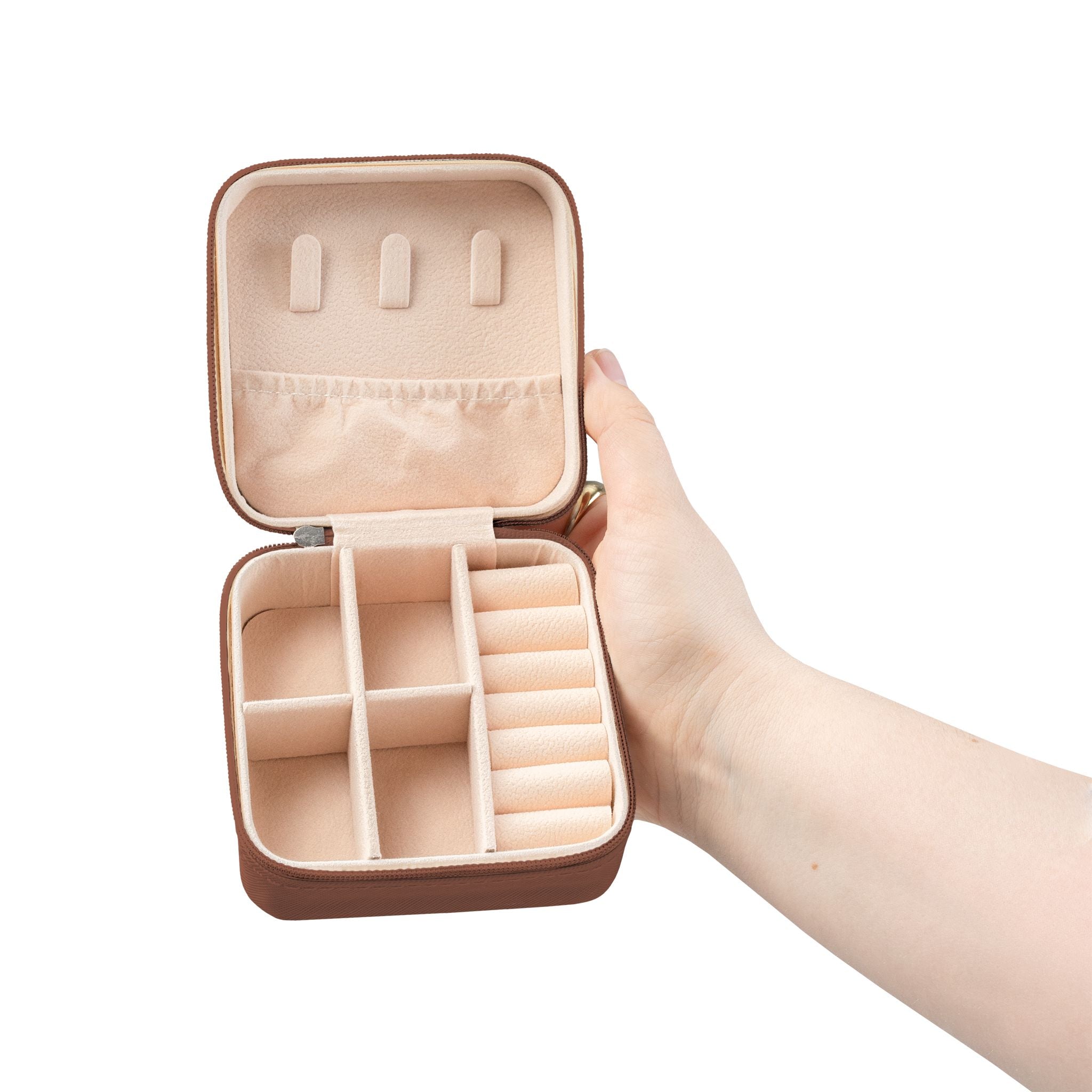 Travel Jewelry Case — Compact Leatherette Organizer with Ring & Earring Compartments