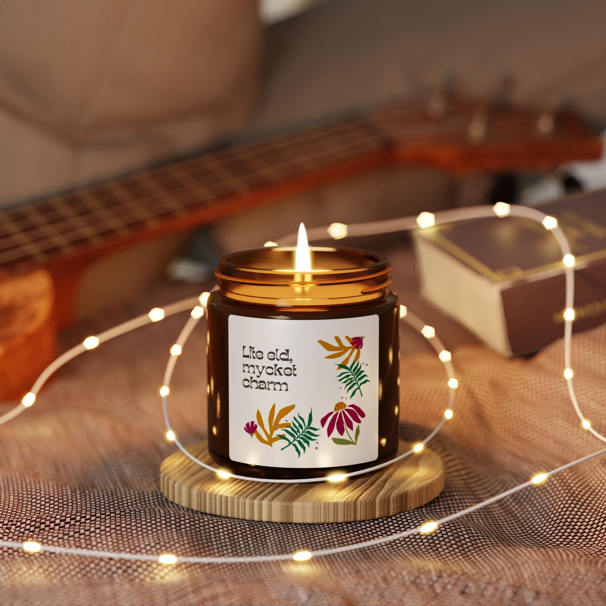 Botanical Soy Candle — "Life Old, Myckot Charm" Amber Jar (Multi-Size)