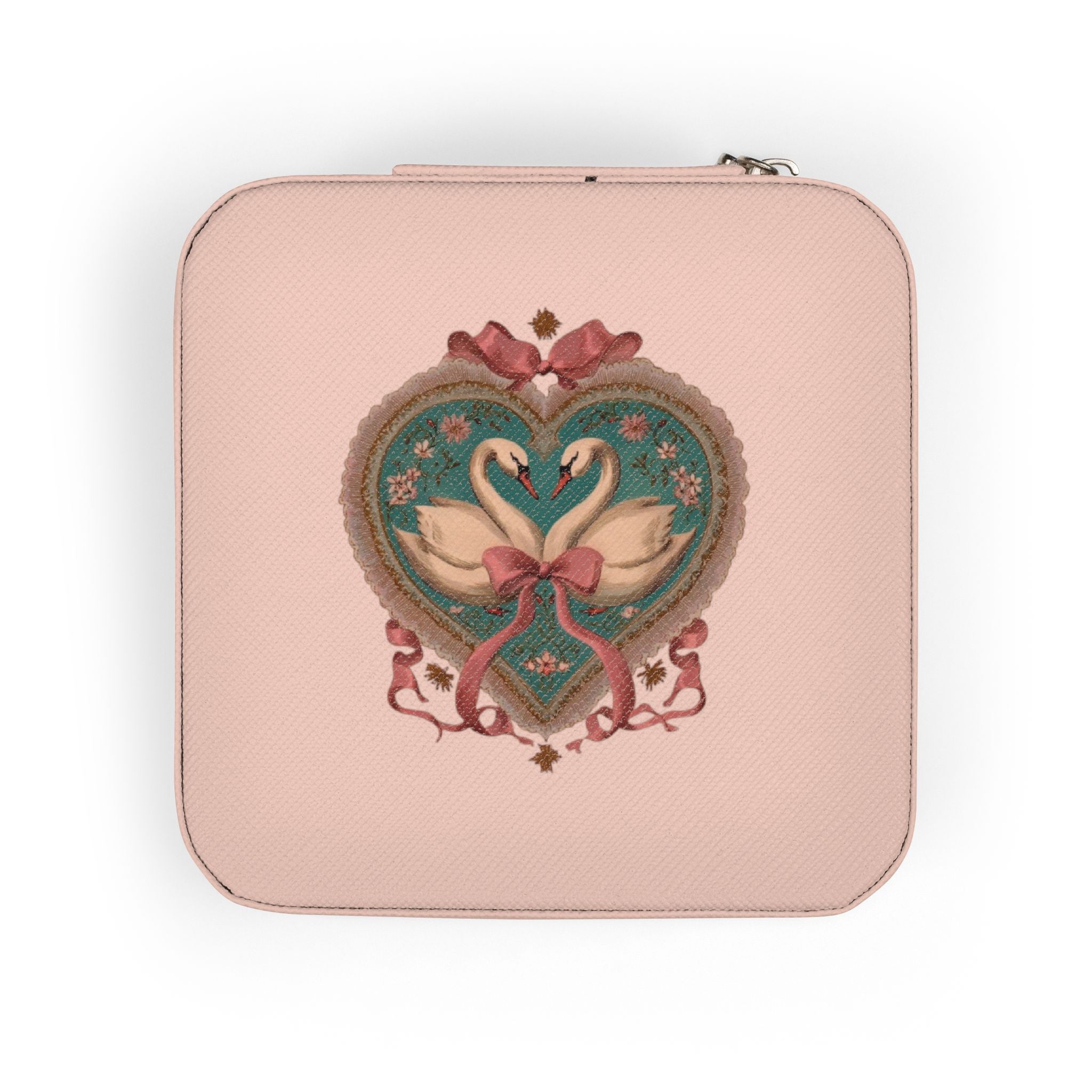 Compact Heart Swan Travel Jewelry Case — Portable Organizer for Rings, Earrings & Necklaces