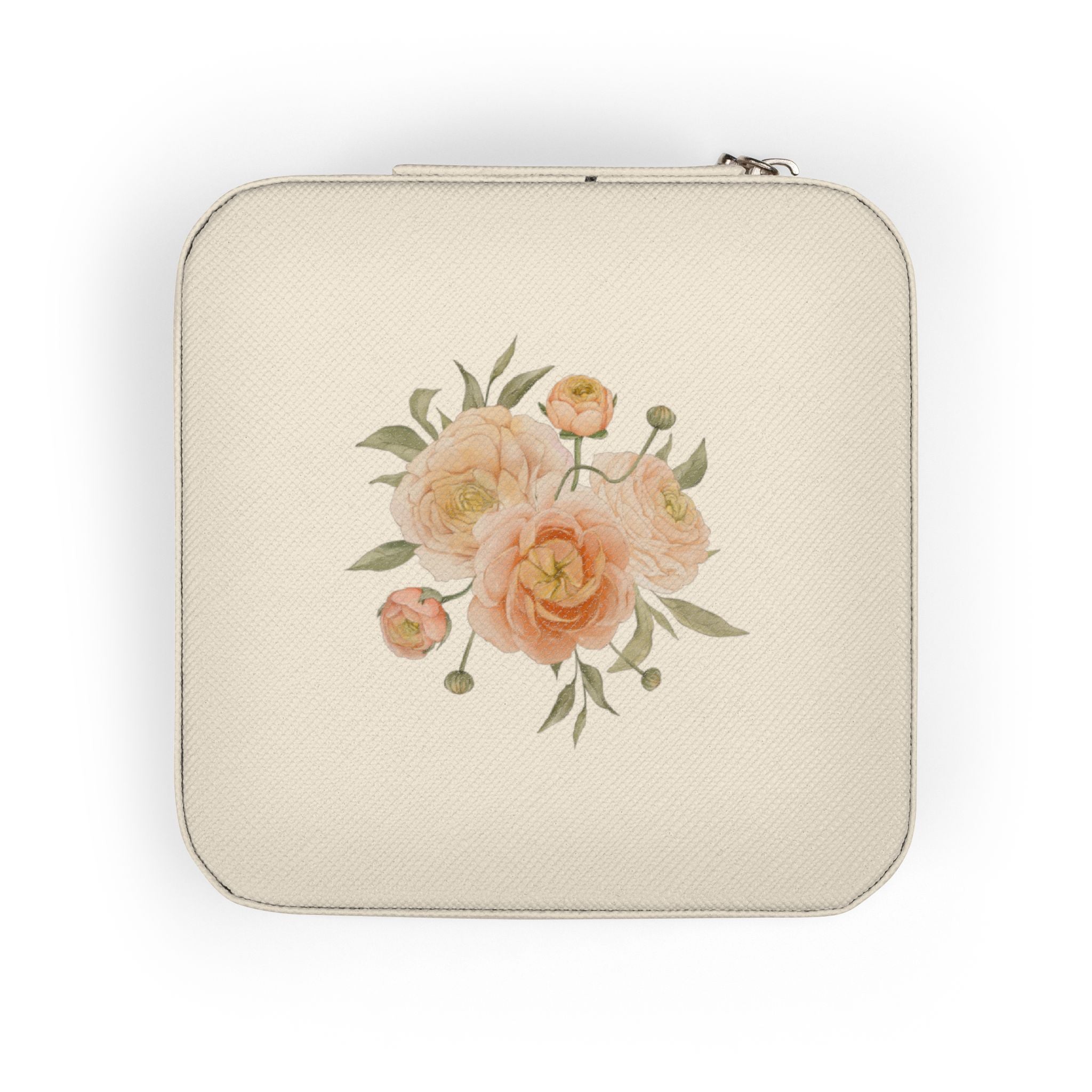 Floral Travel Jewelry Case — Compact Pink Organizer for Rings, Earrings & Necklaces