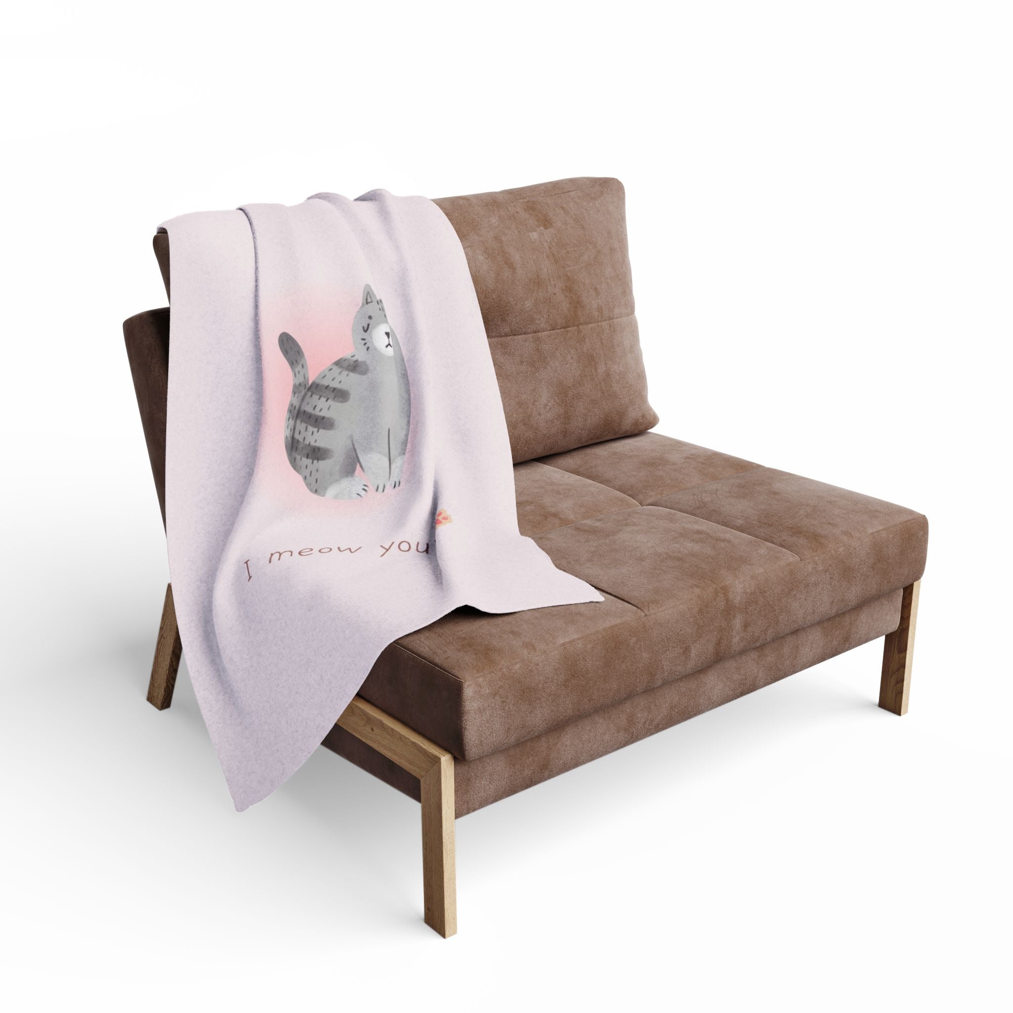 Cute Cat Fleece Blanket - "I meow you!" Pink Cozy Throw for Cat Lovers