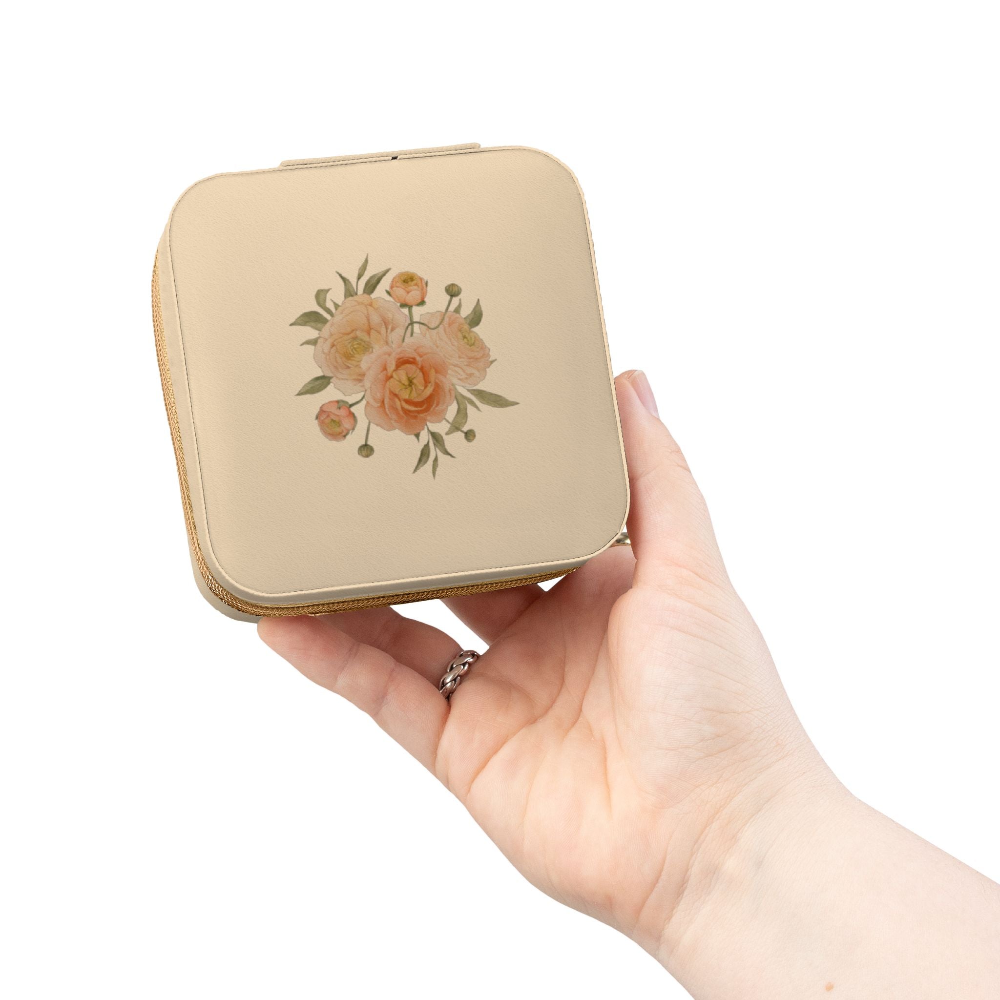 Floral Travel Jewelry Case — Compact Pink Organizer for Rings, Earrings & Necklaces