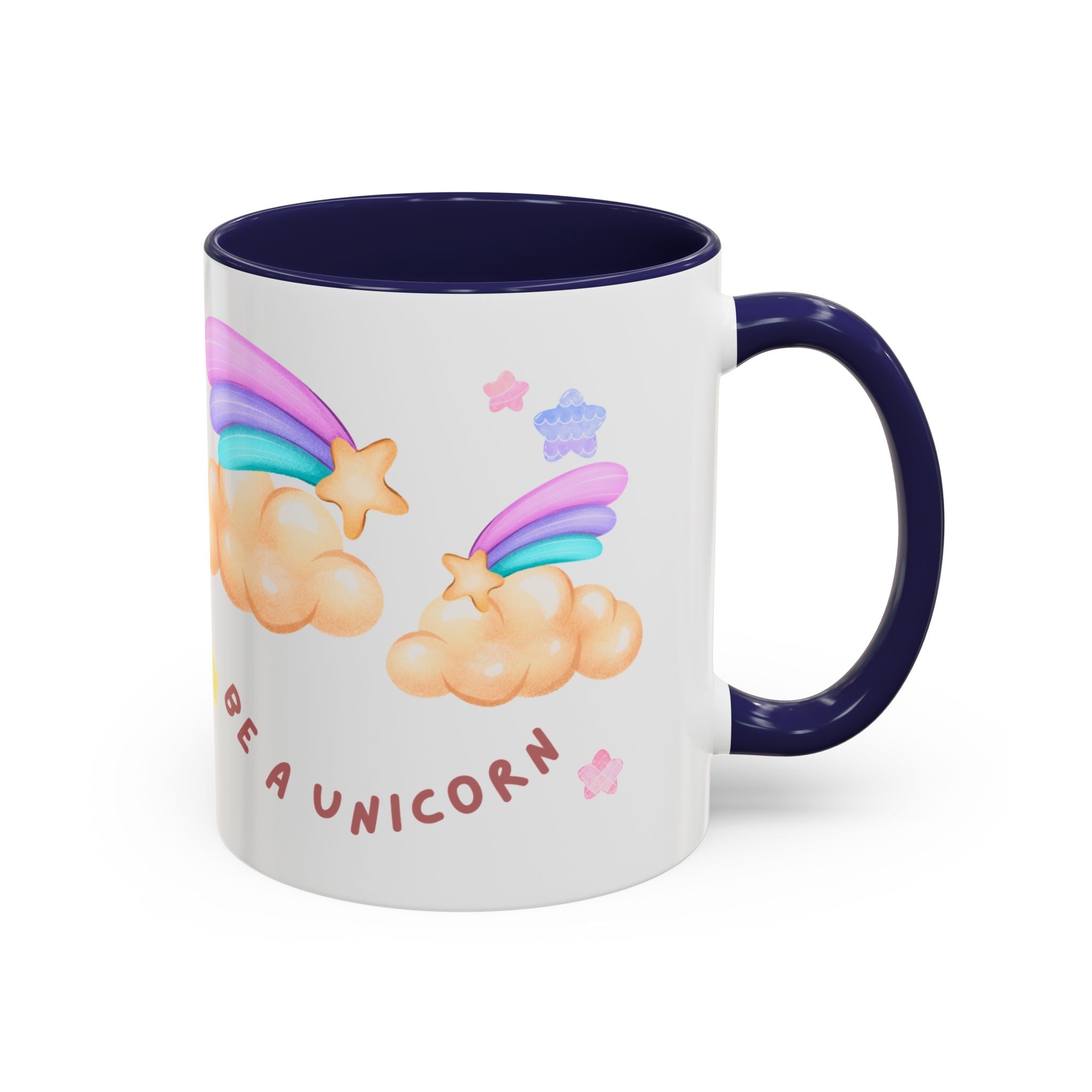 Unicorn Coffee Mug — "Be a Unicorn" Cute Rainbow Cloud Accent Mug
