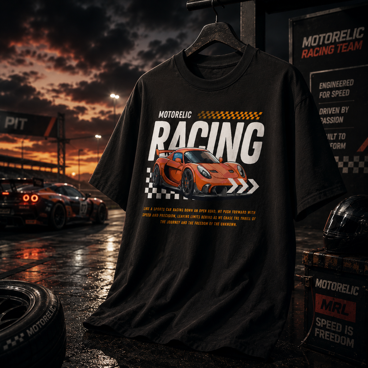 Racing Unisex organic oversized high neck t-shirt