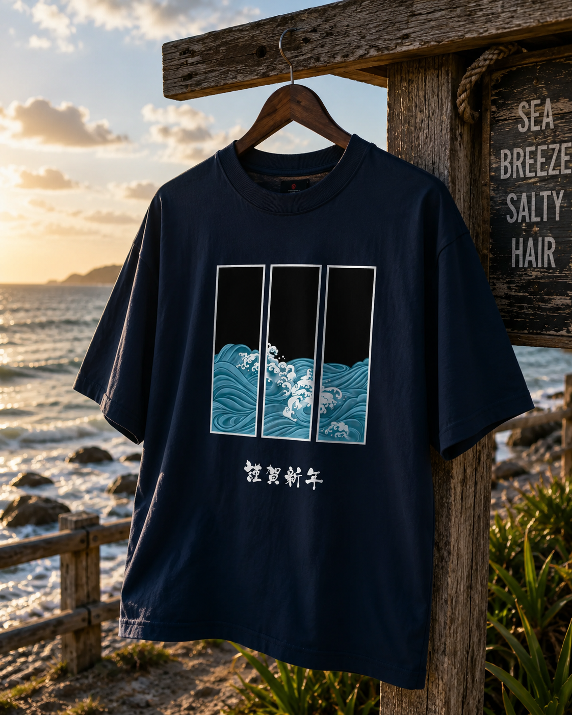 Waves Unisex organic oversized high neck t-shirt